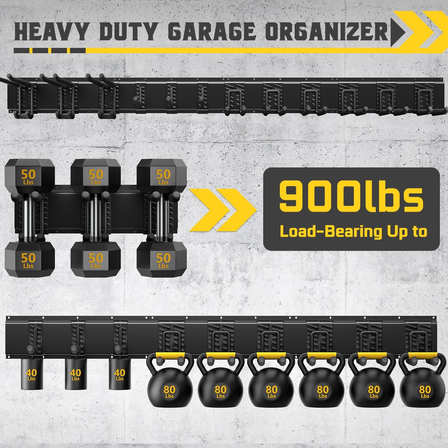 YZSFMZGE 64" Garage Wall Tool Organizer, 900 Lbs Heavy Duty Steel Garden Tool Storage Rack & Garage Organization for Yard, Shed, Garage - 12 Longer & Thicker Hooks + 2 Straps