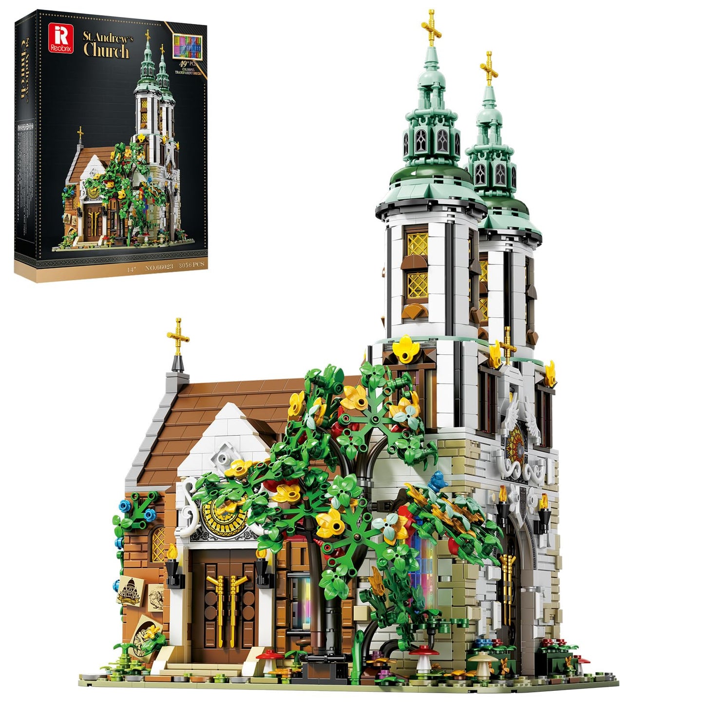 Reobrix St.Andrew's Church Building Sets with LED Lights, MOC Street View Building Blocks for Adults Teens, Architecture Model Kit, Home Office Decor, Idea Gift for Building Toys' Lover, 3056 Pcs