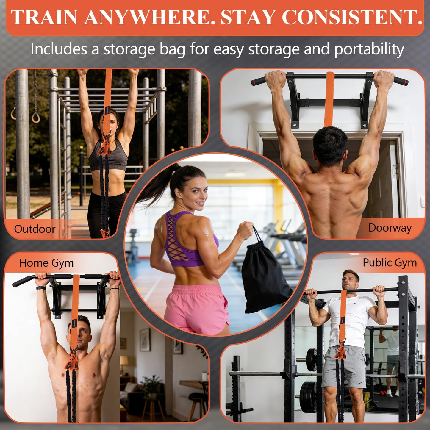 CHERAINTI Pull Up Assistance Bands, 375lbs Heavy Duty Pullup Assist Band Set with 5 Resistance Bands, Adjustable Strap, Comfortable Foot/Knee Rest, Handles & Door Anchor for Home Gym Strength Training