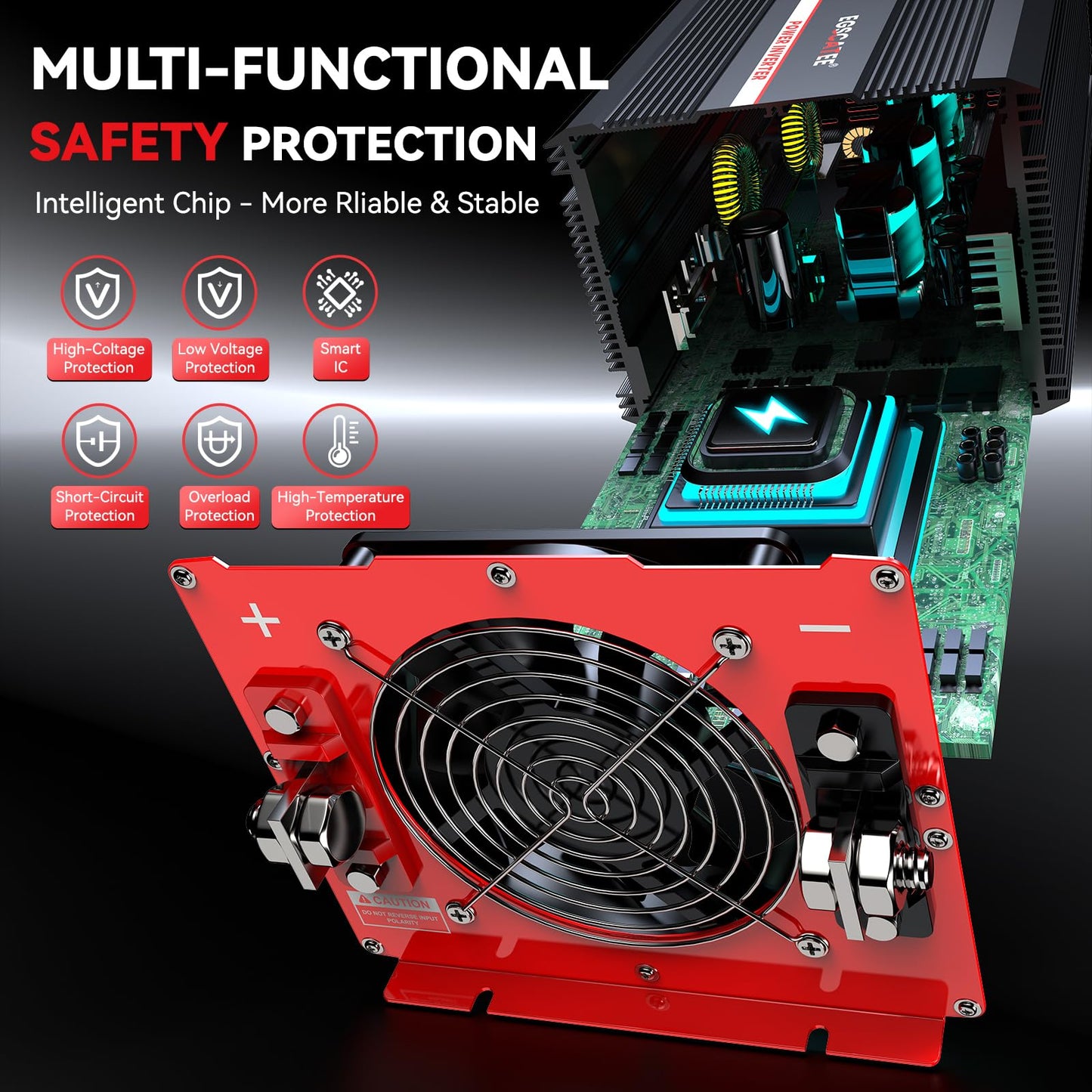 6000W Power Inverter 12V DC to 120V AC, 11000W Peak Off-Grid Solar Converter for 12V Battery Bank, RV, Truck & Home Backup Power System, 4 AC Outlets, USB & Type-C Port, LCD Remote Controller