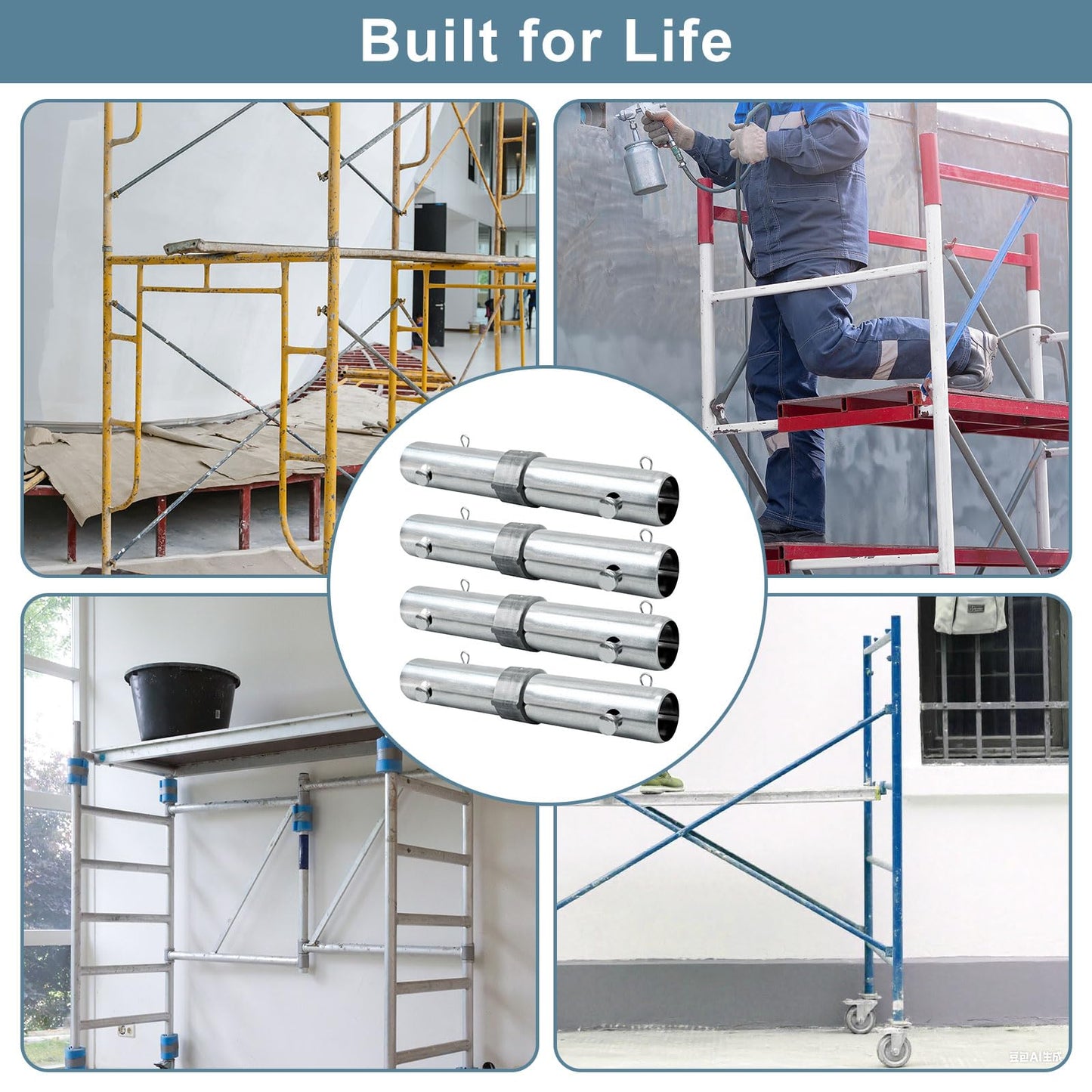 1-5/16"OD Scaffolding Pins, JUKFITA Scaffolding Equipment for Small Building Tasks, 4 Pack Scaffolding Coupling Pins, Includes 8 Spring Retainers