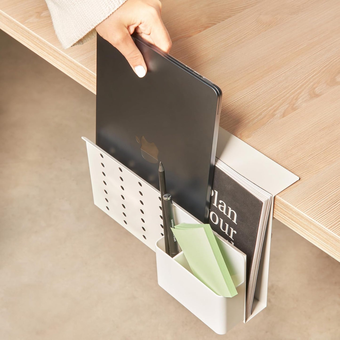 GAROOD Laptop Side Storage Vertical Stand Under Desk top Storage Clamp On Desktop Shelf Hanging Desk Organizer Computer