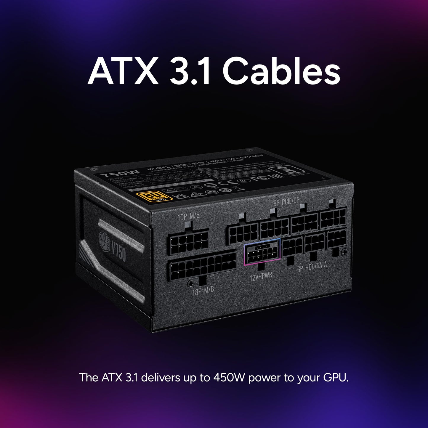 Cooler Master V750 SFX Gold 750W Small Form Factor PSU ITX SFF Power Supply, Fully Modular, 80 Plus & Cybenetics Gold Certified, ATX 3.1, PCIe 5.1 Ready, 90° 12VHPWR Cable, 10-Year Warranty, Black
