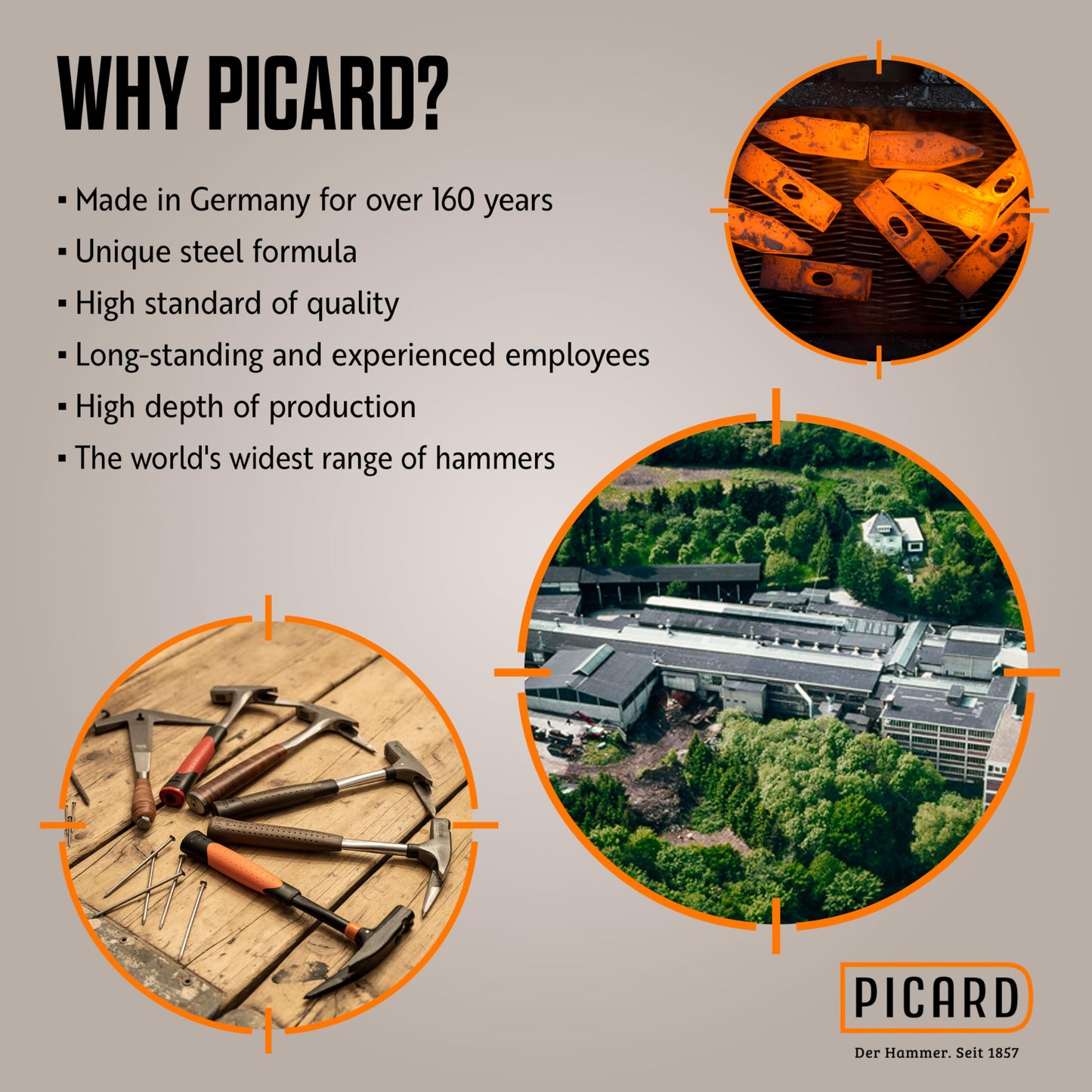 Picard Tilers Hammer 700g – Right-Handed, Rhineland Pattern, Hand-Forged Leather Grip Hammer with Nail Puller, Alloyed Steel Head, Professional Tiling & Roofing Tool – 0020700