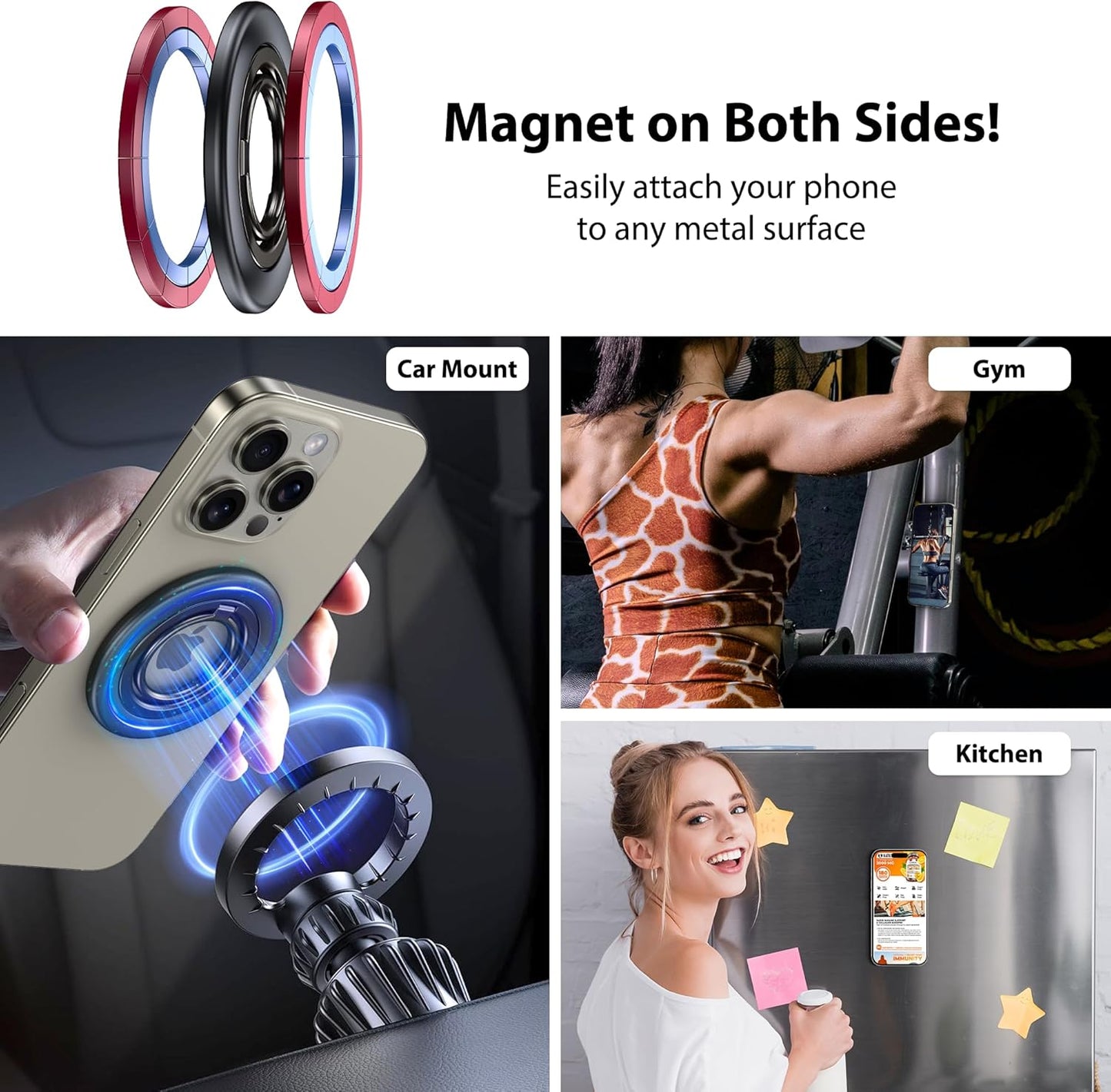 CreaDream 2PC 360 16 15 14 13 Magnetic Phone Ring Holder for MagSafe, Rotation Magnet Cell Phone Finger Ring Grip
