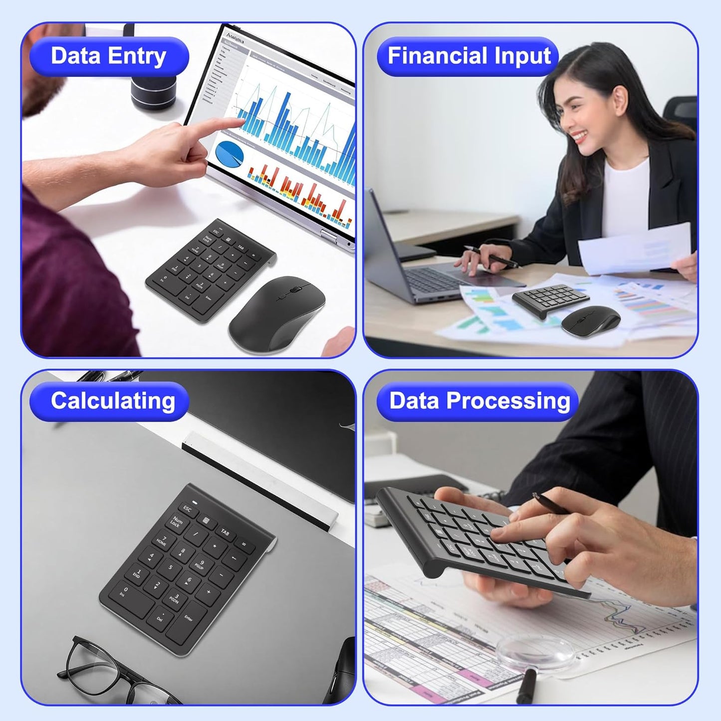Arsandyn 22 Mouse-Black,2.4GHz 3 Accounting,Numpad Set Keys Wireless Number Pad and Numeric Keypad with Mouse
