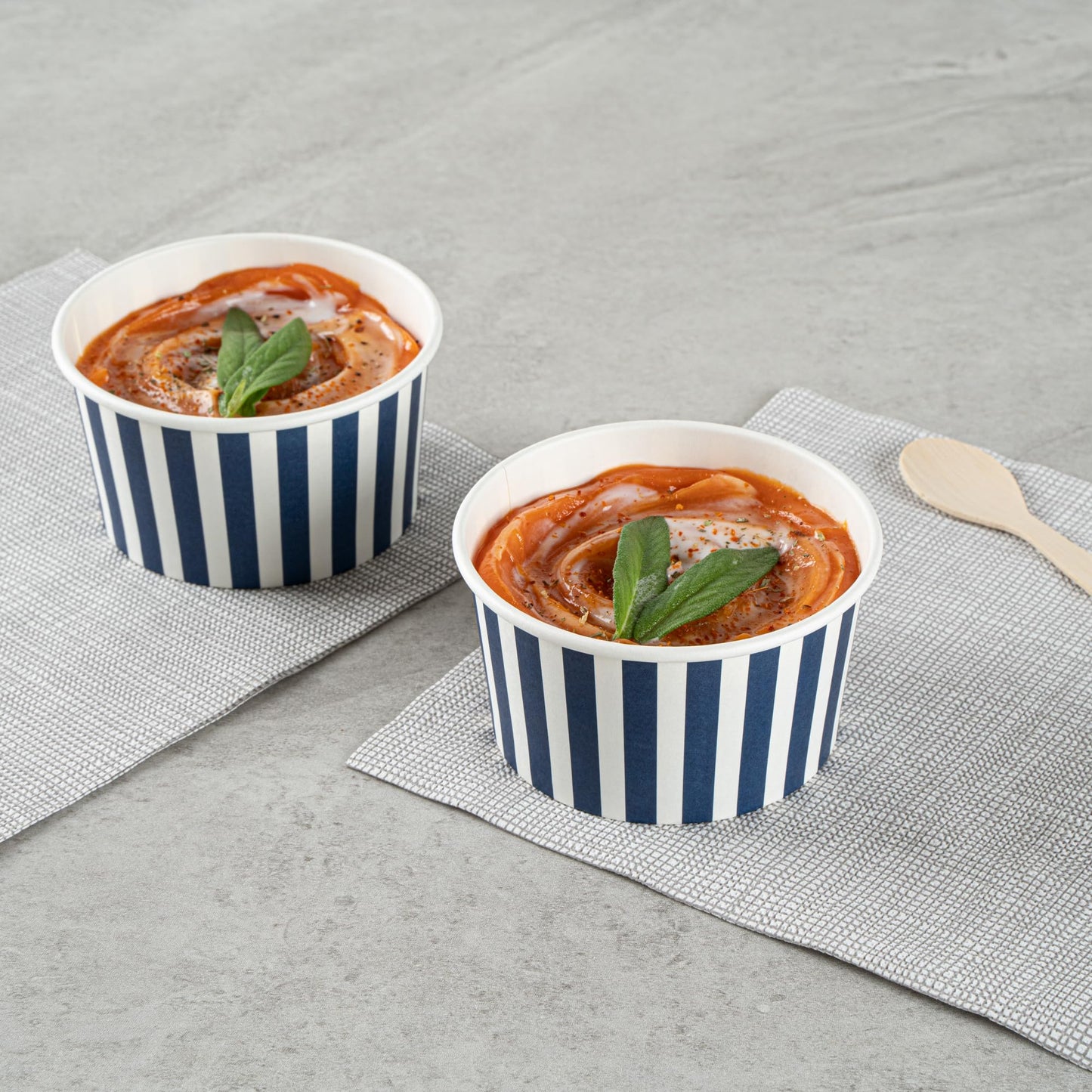 Restaurantware Coppetta 8 Ounce Dessert Cups, 200 Disposable Ice Cream Cups - Lids Sold Separately, Sturdy, Blue And White Paper FroYo Bowls, Striped, For Hot And Cold Foods, Perfect For Gelato