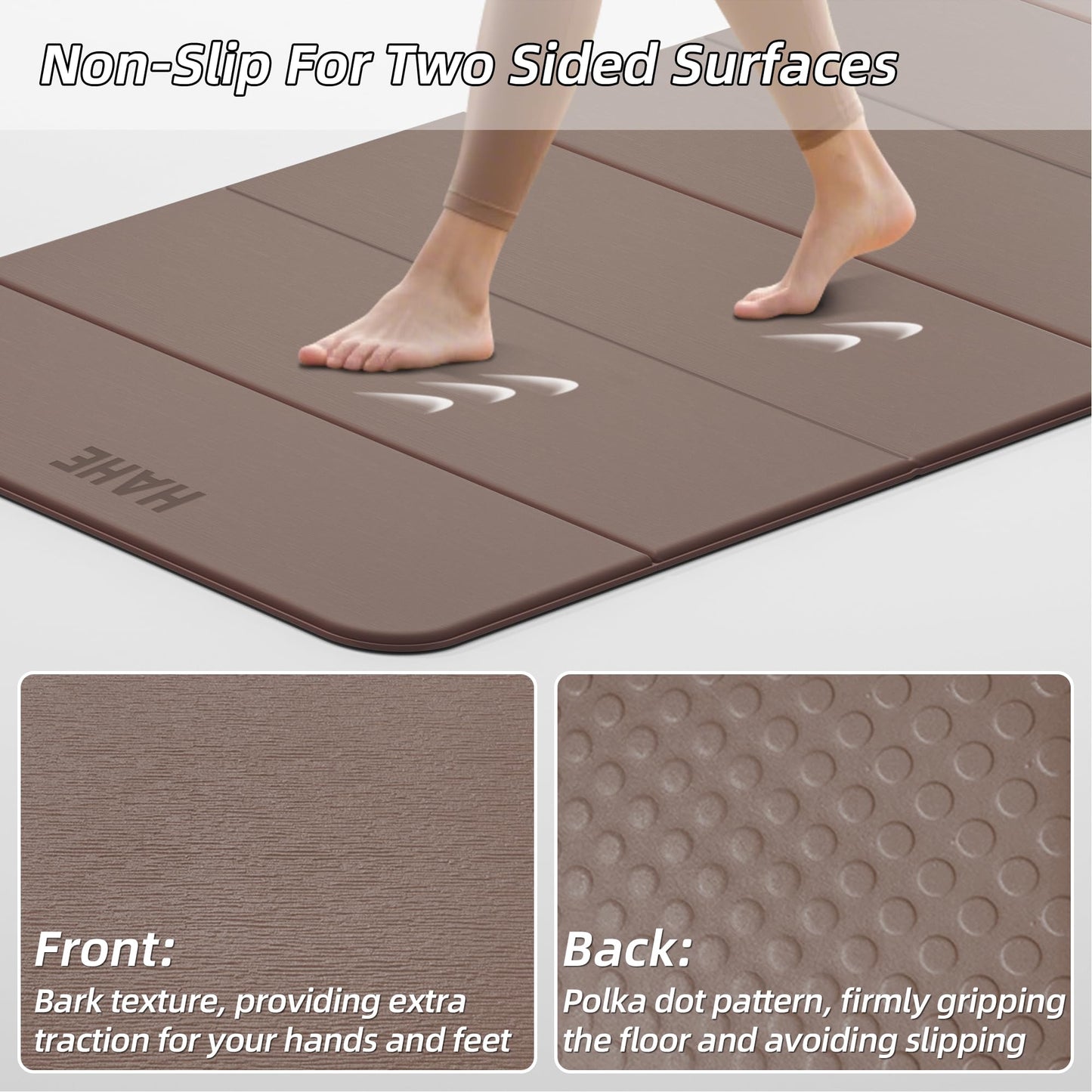 Foldable Yoga Mat,74"Lx32"Wx1/3"Thick,Folding Exercise Mat,Non-slip Wide Pilates Mats for Home Workout/Travel, Portable Yoga Mat Thick for Yoga/Pilates/Camping/Floor Exercises (Brown)