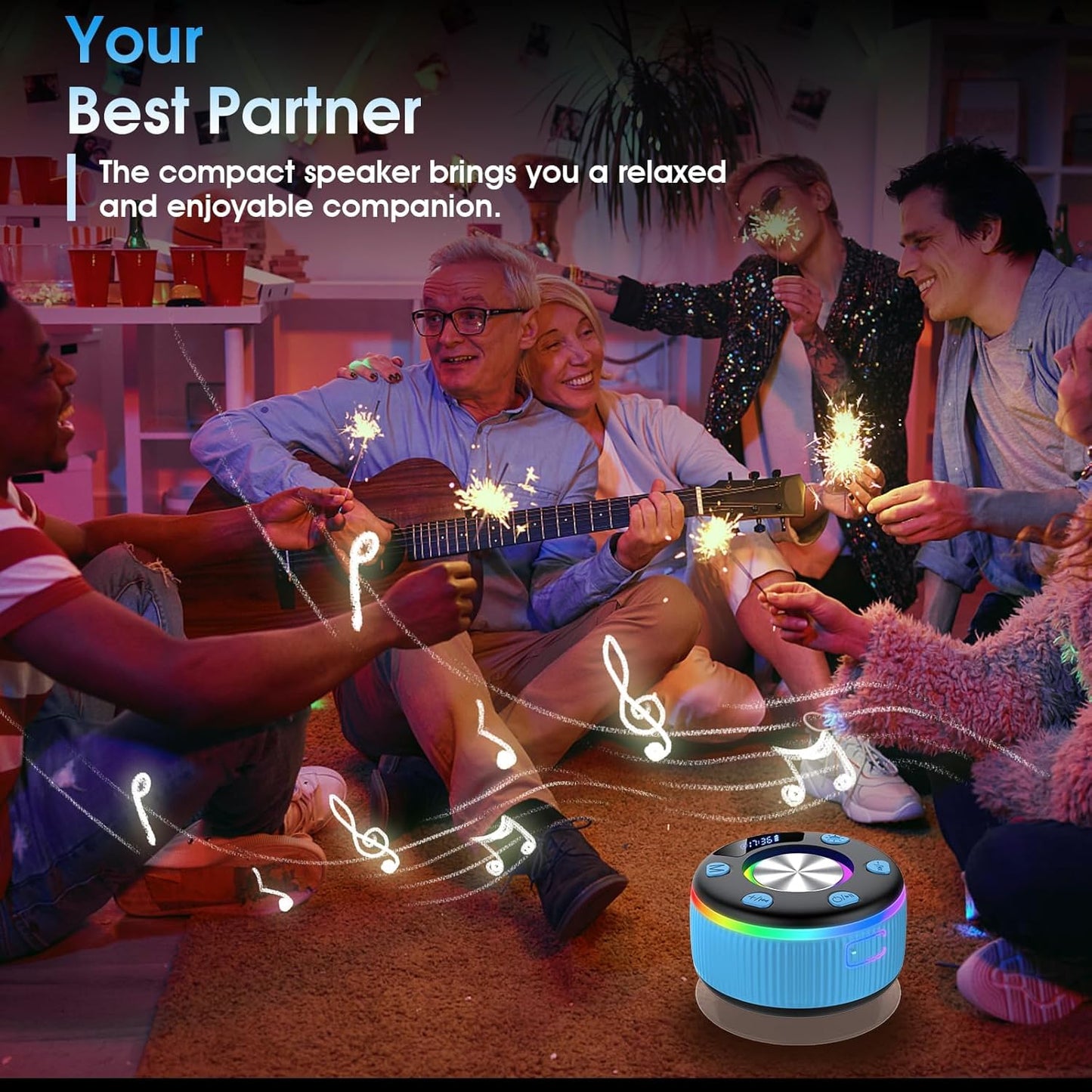 dotn 2026 360 Bluetooth Shower Speaker, Digital Display Portable Speaker with Suction Cup, LED Light, HD Stereo Sound