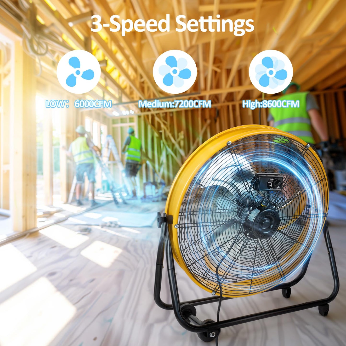 BEESTAR 24 Inch Industrial Drum Fan, High Velocity Heavy Duty Metal Fan 8800CFM 3 Speed 360° Tilt 1/3HP Motor Larg for Garage,Warehouse,Greenhouse,Shop,Workship,Basement (24 INCH)
