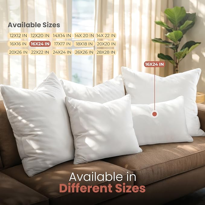 Utopia Bedding 16x24 Pillow Inserts, Set of 2, White – Indoor Decorative Throw Pillows for Bed, Sofa & Couch – Soft, Supportive & Fluffy Cushion Inserts