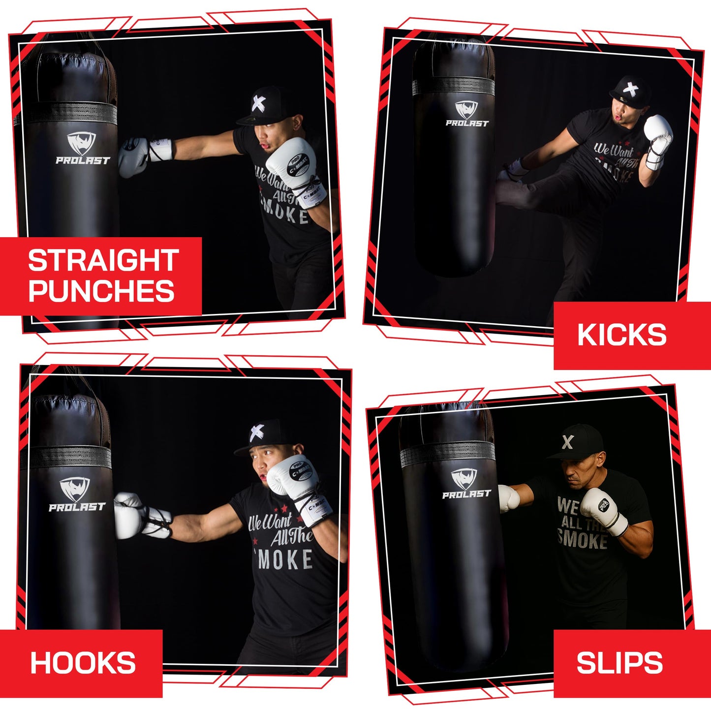 PROLAST Punching Bag for Experienced and Beginners, Boxing, MMA, Martial Arts, Muay Thai Training Equipment, Hanging, Filled, 3ft, 50 lbs, Rhino Logo, Black/Black