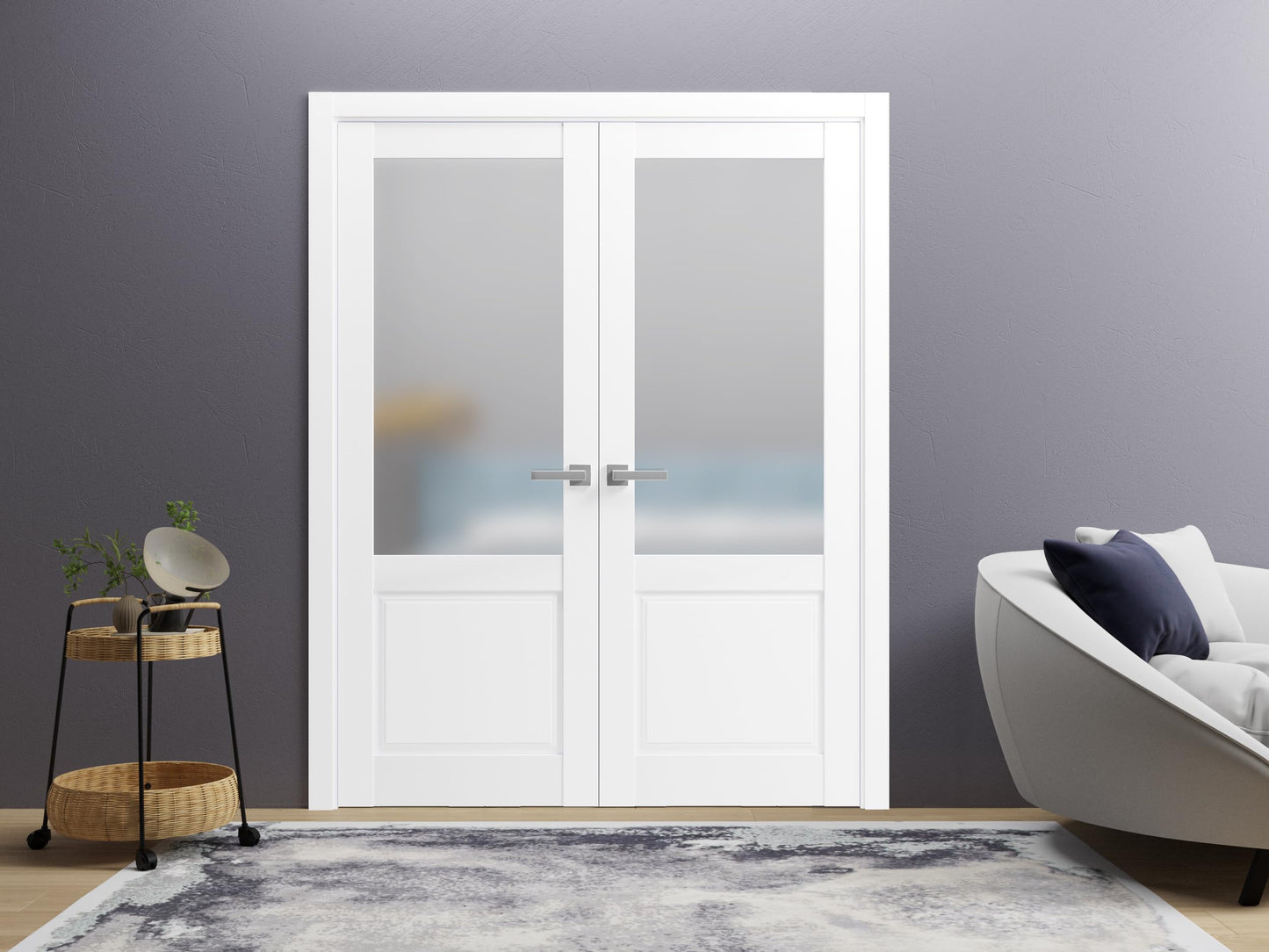 SARTODOORS Lucia 22 | Double Swing Interior French Doors with Glass, Solid Wood, Hardware Included, 64x84, White, Classic