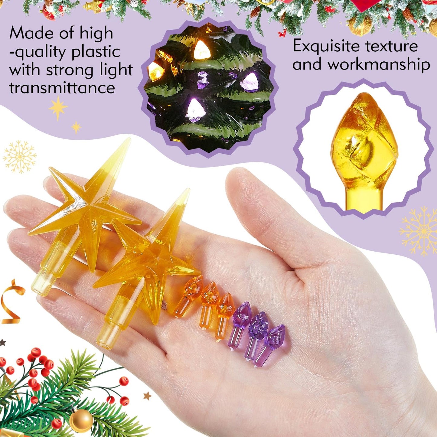 Boao Ceramic Christmas Tree Bulbs - 100 Pieces, 3.8 mm Diameter, Purple and Orange, Model MA-Boao-5133, Plastic