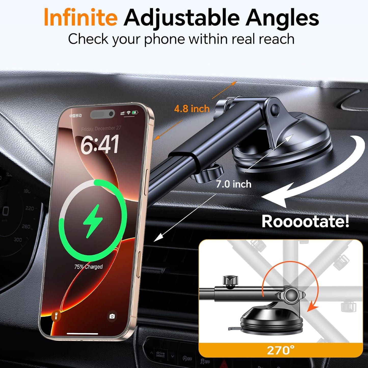 Coolpow 17 for MagSafe Car Mount ChargerUltra Magnet Magnetic Phone Holders for Your Car ChargerWindshield+Vent+Dash
