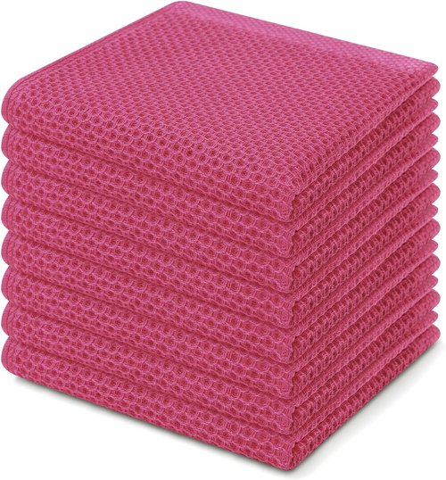Homaxy Kitchen Dish Cloths - 100% Cotton Waffle Weave, Ultra Soft & Absorbent, 12x12 Inches, 8-Pack | Hot Pink