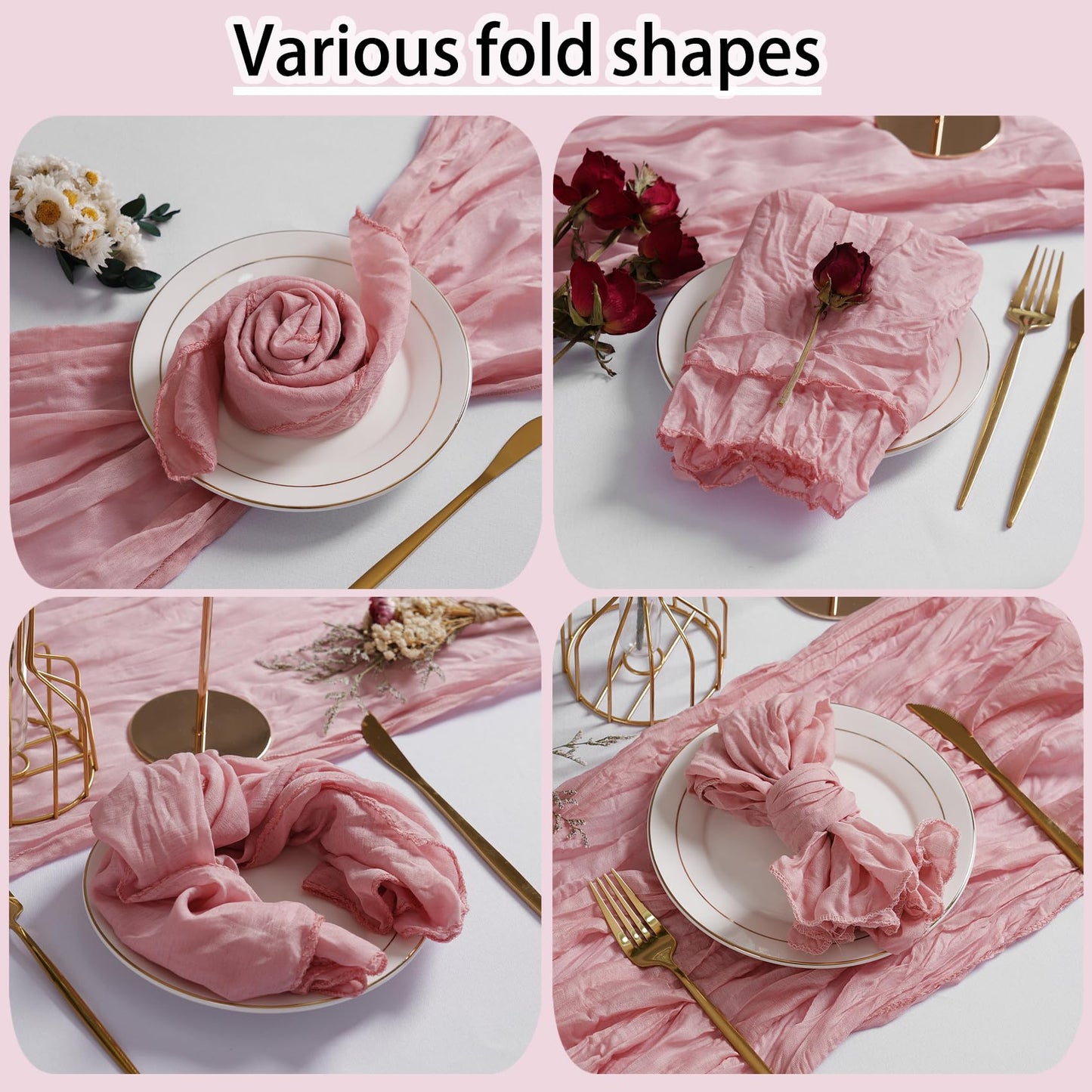 LZY 120 Pack Gauze Cheesecloth Napkins 20x20 Inch Dinner Cloth Napkins, Soft Boho Table Napkins Rustic Wrinkled Cheese Cloth Napkins Bulk for Wedding Party Baby Shower Event Decor (Dusty Pink)