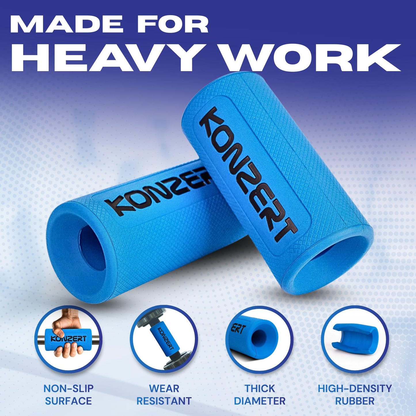 Konzert 2.25 Inch Diameter Thick Grips - Increase Handle Diameter Of Dumbbell, Barbell, Pull Up Bar & Cable Handle for Arm Strength And Enhanced Muscle Activation