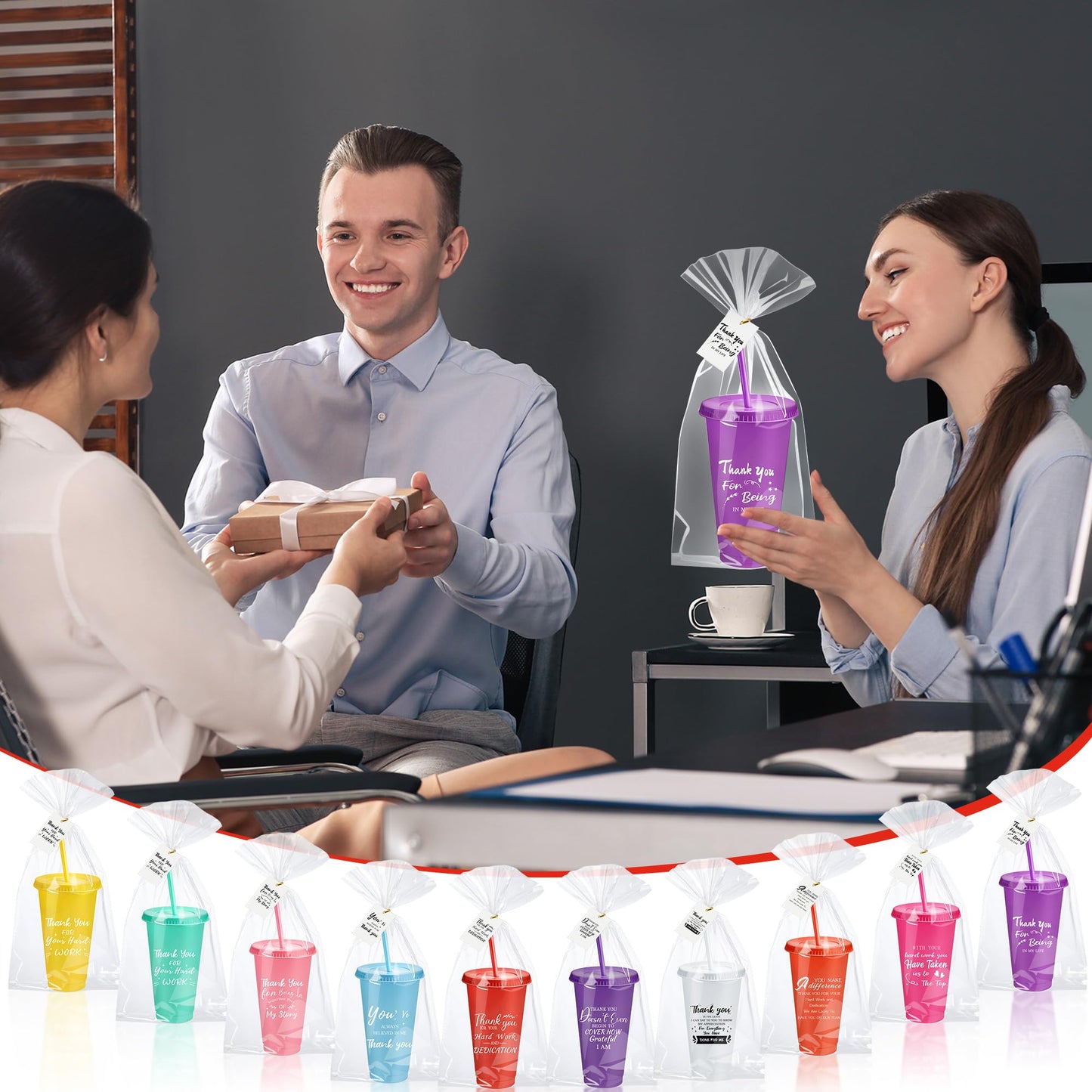 Tioncy 50 Set Employee Appreciation Gifts Bulk Team Thank You Cups 24oz Plastic Tumblers with Lids & Straws for Teacher Nurses Week 2026 Nursing Assistance Volunteer Coworker(Thank You,Multicolor)