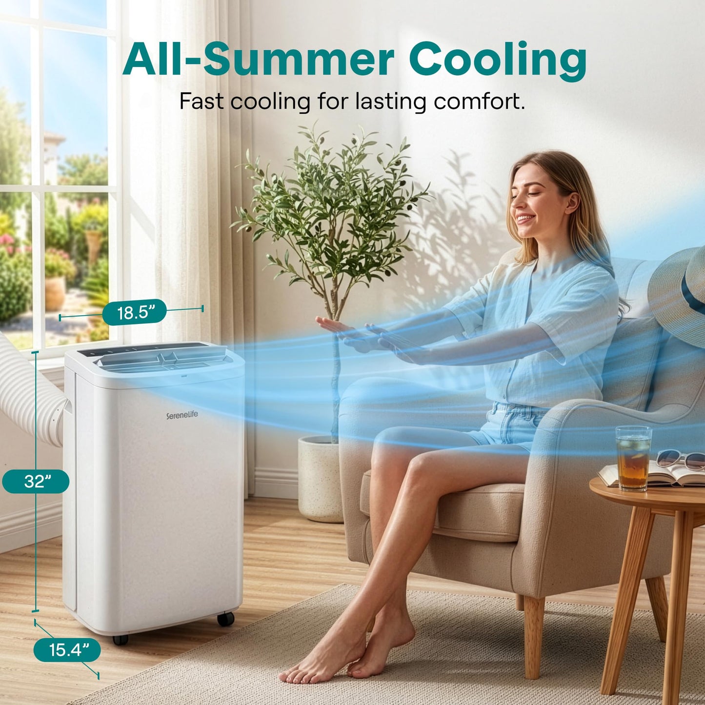 SereneLife Small Air Conditioner Portable 14,000 BTU with Built-in Dehumidifier - Portable AC unit for rooms up to 650 sq ft - Remote Control, Window Mount Exhaust Kit