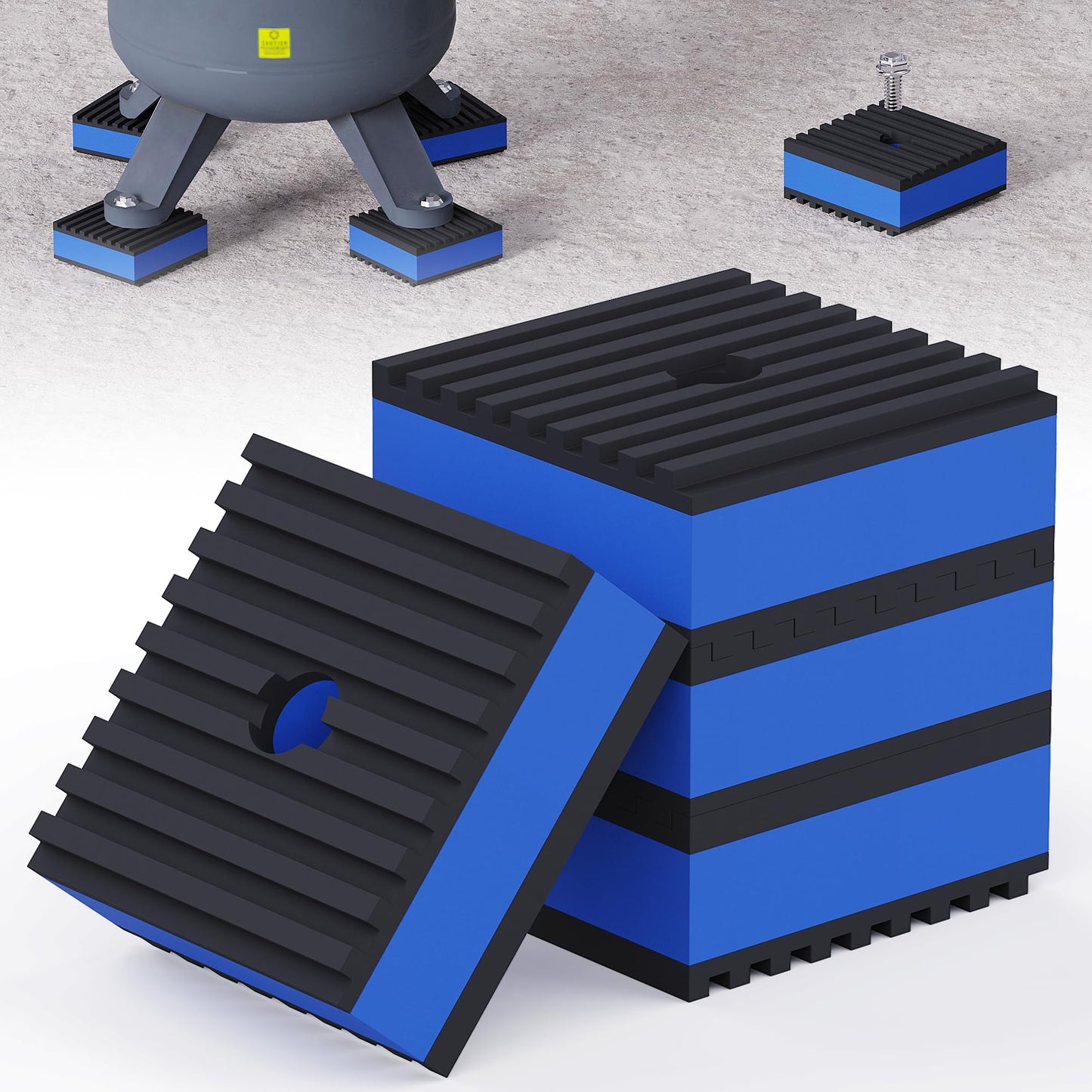Wuno Shop Anti Vibration Pads, 2"× 2"×7/8" Mechanical Vibration Damping Pads, Heavy Duty Rubber Isolation Pads, 3/8"Pre-Drill Hole Vibration Isolator Pad for Air Compressor