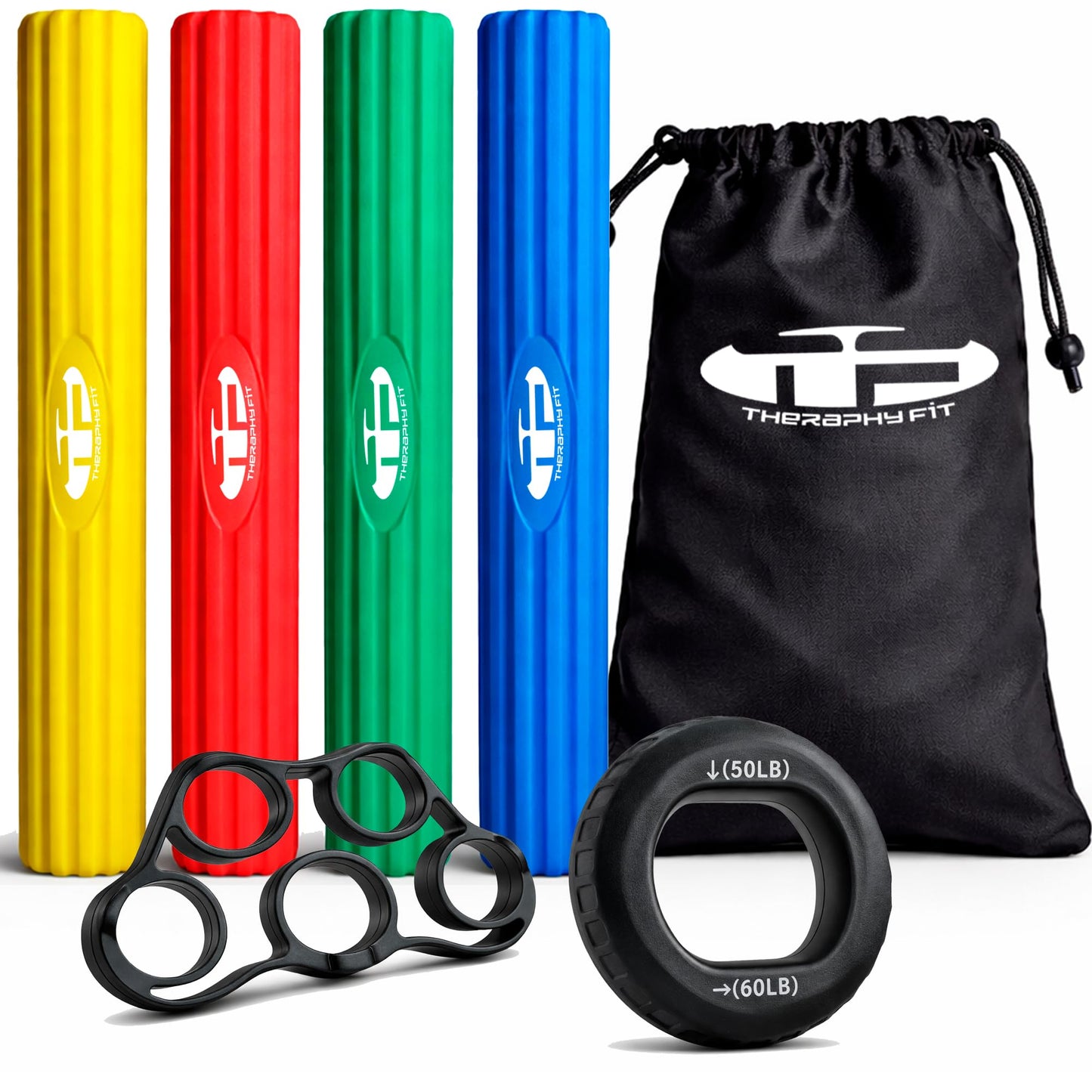 THERAPHY FiT Flex Bars Training Kit with Hand Therapy Ring and Finger Exerciser - 4 Resistance Bars Set for Elbow Therapy and Grip Strength - Relieves Tennis Elbow Pain - Flex Bars for Physical Therapy