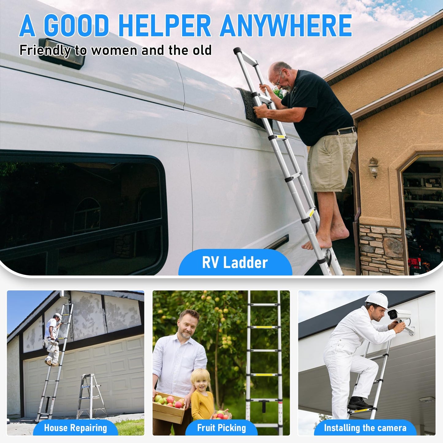Telescoping Ladder 26.2FT Aluminum Lightweight Extension Ladder 330 Lbs Heavy Duty Non-Slip Feet Portable Folding Ladder Multi-Purpose Collapsible for Home RV Attic Outdoor Use (26.2 FT)