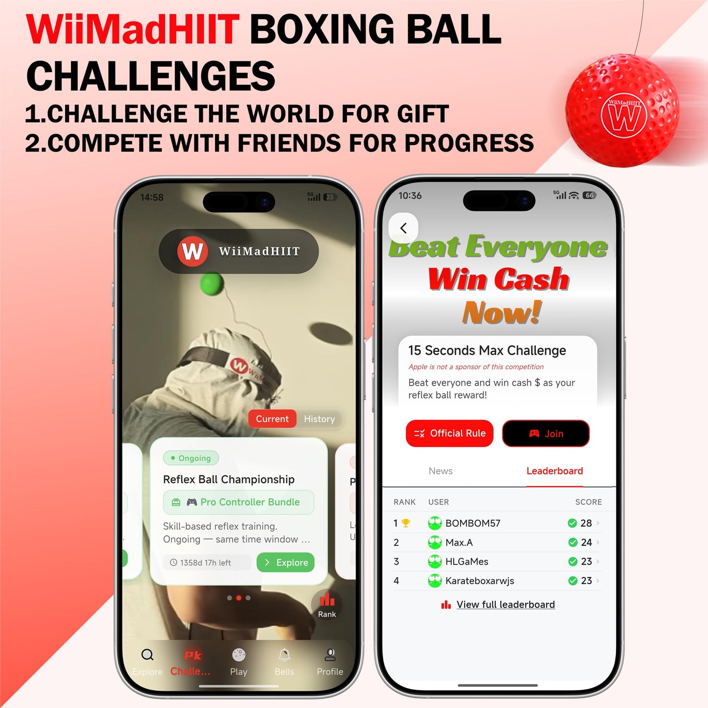 WiiMad Boxing Reflex Ball with App Punch Counter, Reaction Ball for Hand Eye Coordination Training, Boxing Equipment with Headband, Punching Game for Kids, Teens & Adults, Fitness Gift