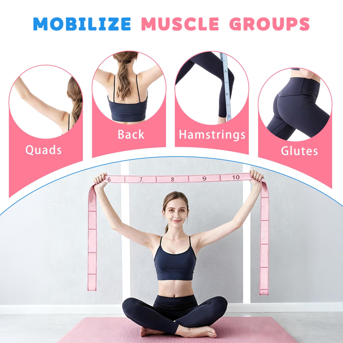 2PCS Elastic Yoga Stretching Strap with 12 Loops Stretch Resistance Exercise Bands for Yoga,Pilates,Dance,Rhythmic Gymnastics,Physical Therapy,Ballet Couple Style