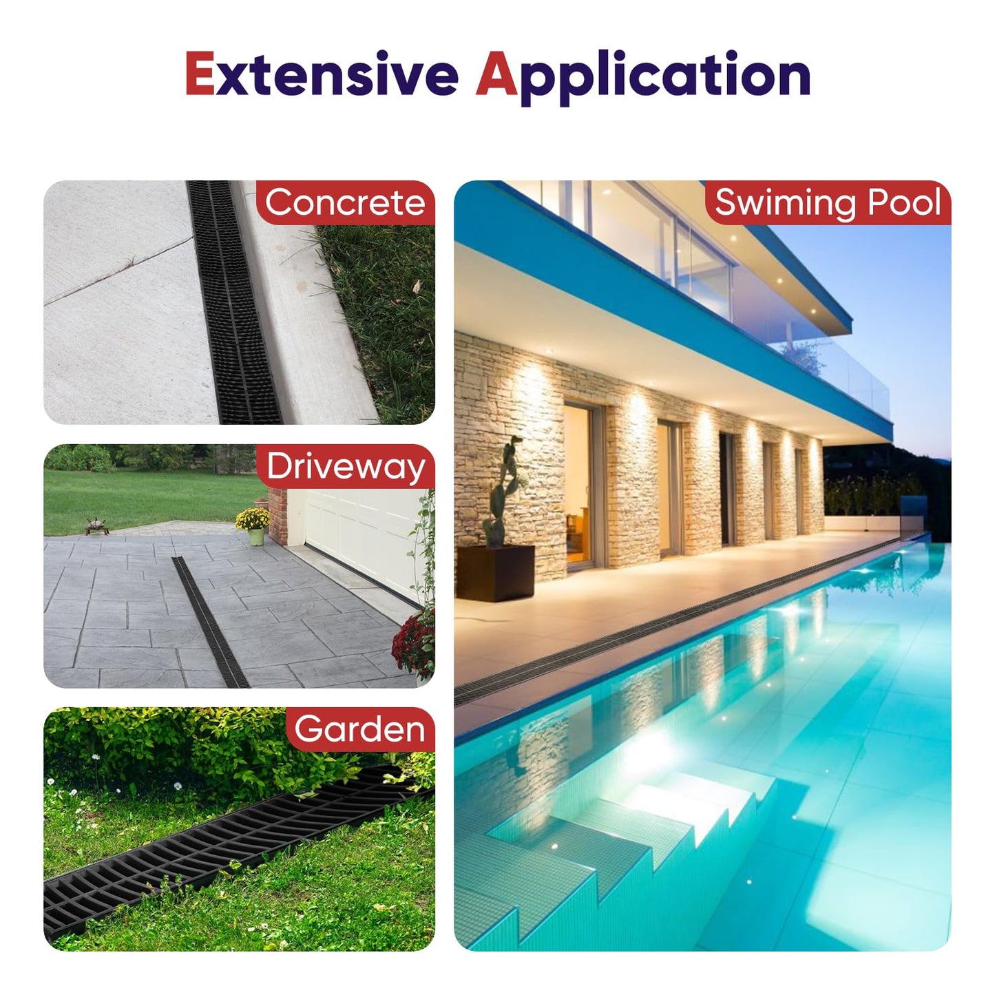 FAHKNS Trench Drain System,5.9"*5.1"*39",6 Pack Channel Drain Hdpe Plastic Trench,B125 for Basement, Garage Floor Courtyard, Terrace, Garden Path, Garage Entrance Swimming Pool