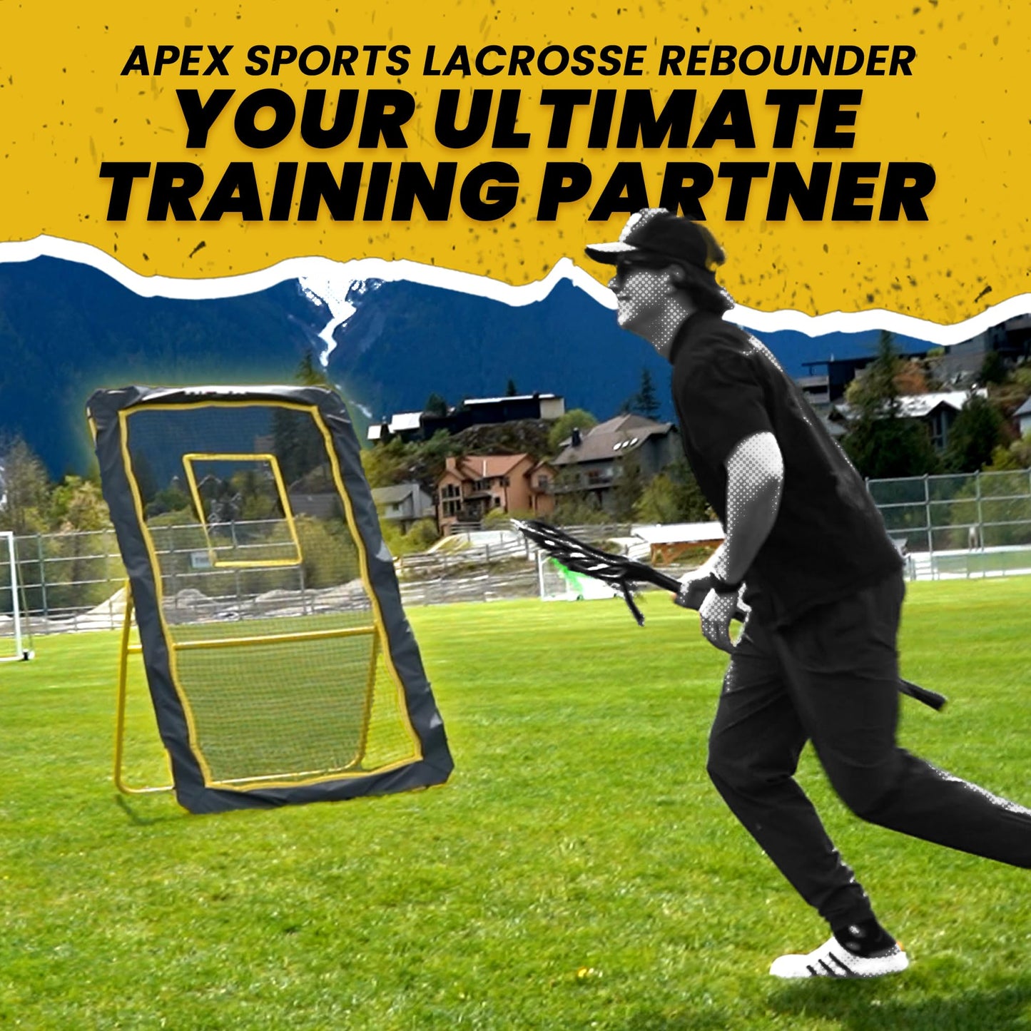 Apex Sports Professional Lacrosse Rebounder Volleyball Rebounder (4x7 Feet) - Adjustable 5 Angles, Soccer and Baseball Rebounder Practice Net with Precision Target Strip, Sturdy Frame