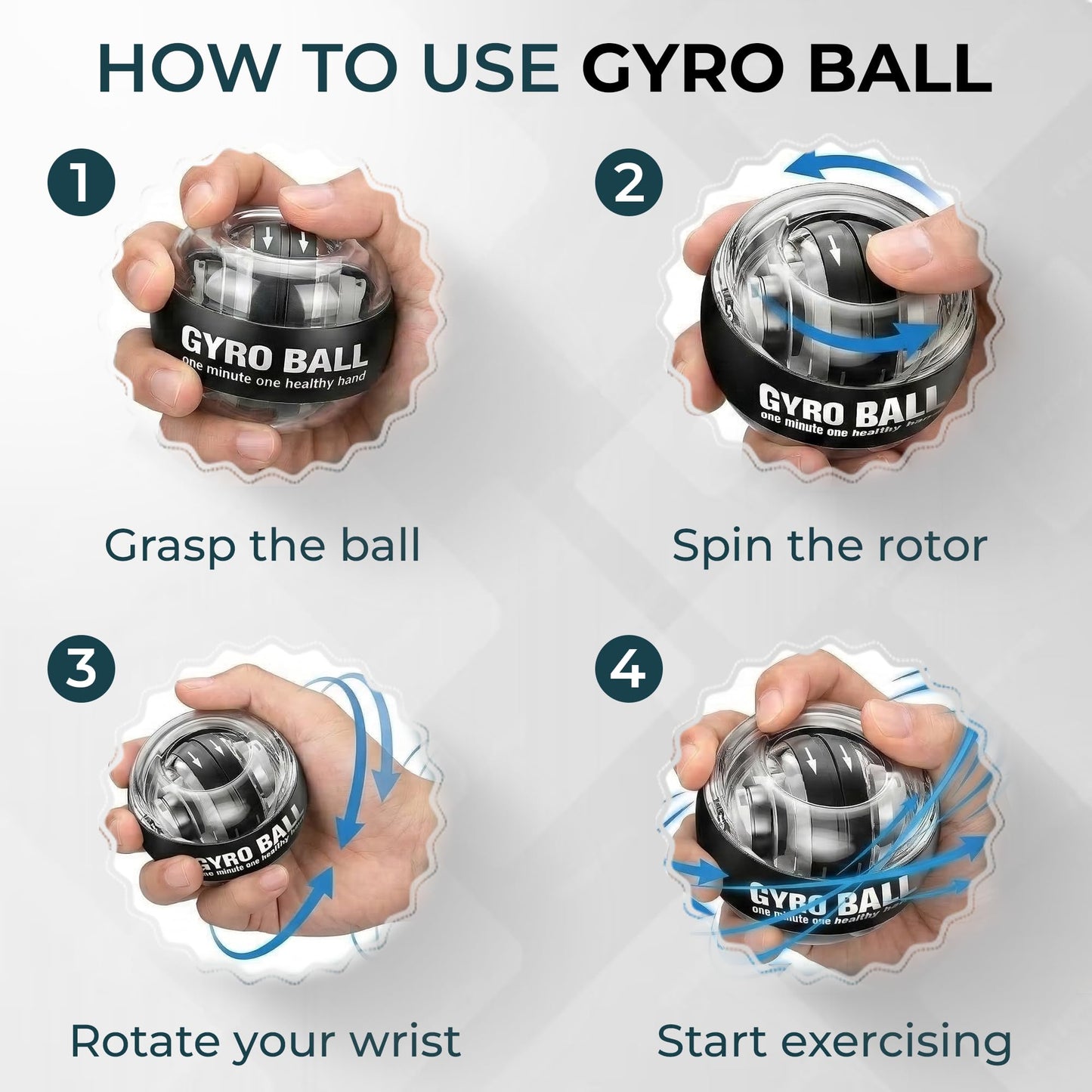 Torque Ball Wrist Trainer, Gyro Ball Hand Exerciser 20,000–30,000 RPM, Adjustable 15–77 lbs Resistance, Forearm Strengthener for Grip, Wrist & Arm Training, Wrist Strengthener Portable Fitness Ball with Strap