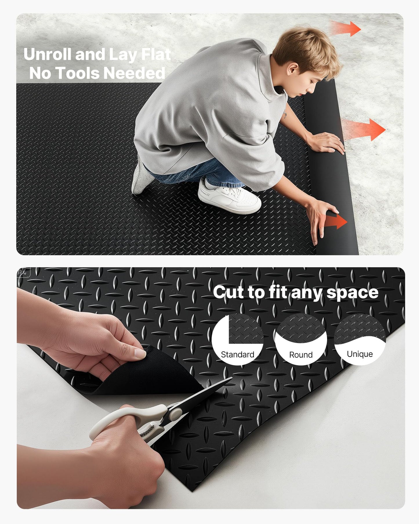 VEVOR Garage Floor Roll, 4 x 20 ft Garage Flooring Mat, 3 mm Thickened Rubber Diamond Plate Floor Protector Mat, Non-Slip, Wear-Resist, Waterproof, Easy to Clean for Warehouse, Gyms,Trailer, Black