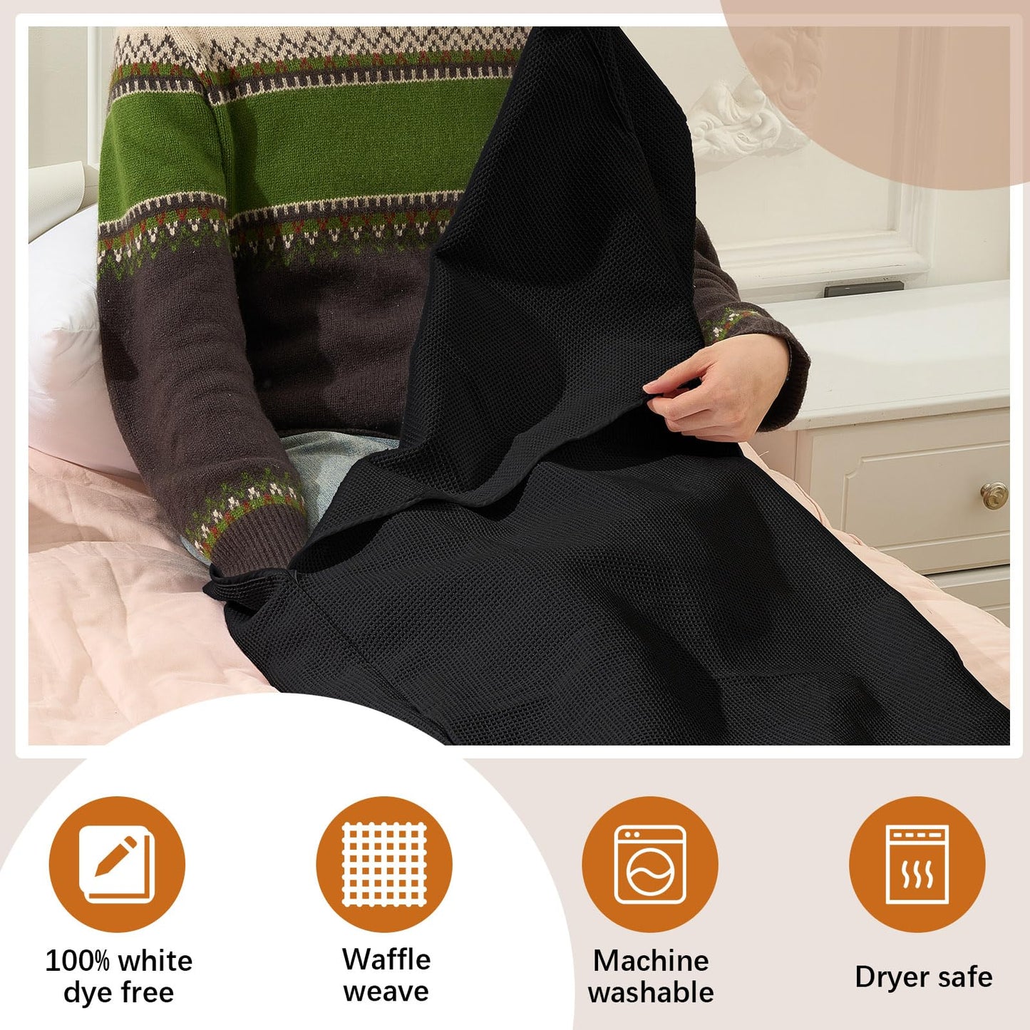 Juexica 1 Pack 70" x 30" Sauna Blanket Insert Towel Cotton Soft Waffle Comfortable Absorbent Towel for Infrared Sauna Blankets Spa, Soft Reusable and Machine Washable (Black)