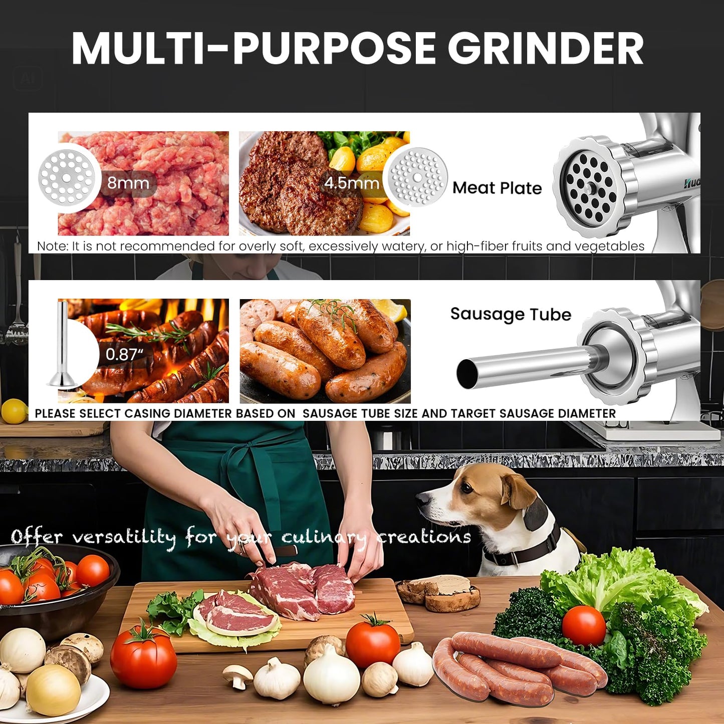 Huanyu Manual Meat Grinder - Heavy Duty Stainless Steel, Effortless Hand Crank for Fresh Ground Beef, Sausages & Pet Food - Compact, Dishwasher Safe - Perfect for Home Restaurant & Outdoor