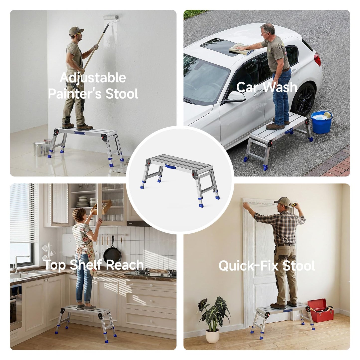 Loyoda Work Platform for Adults, Aluminum Foldable Long Step Stool Adjustable Height, Lightweight and Durable Portable Outdoor Aluminum Step Ladder, Maximum Load Capacity of 800 Pounds.