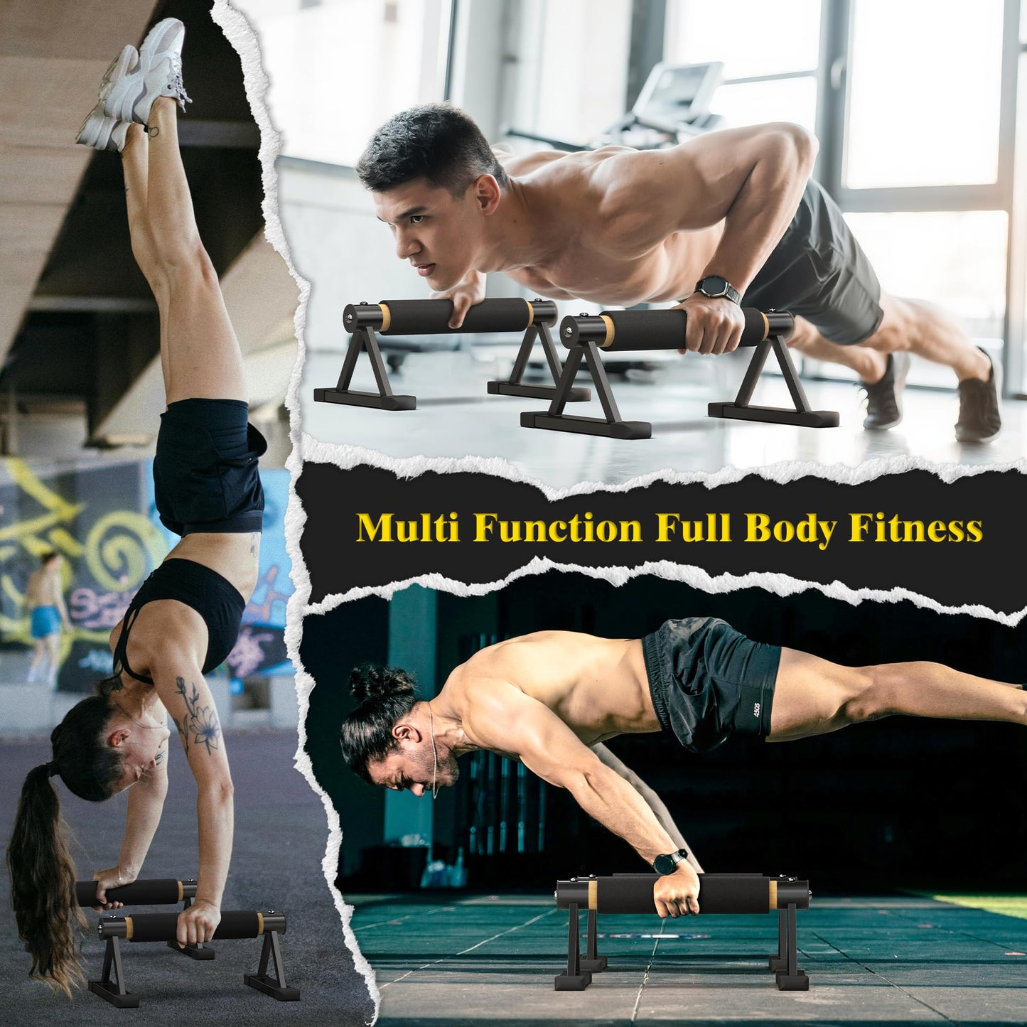 Wood Parallettes Push Up Bars, Solid Wooden Handstand Bars with Anti-Slip Grip, Sturdy Metal Bracket Supports 600 lbs for Calisthenics, Fitness and Floor workout