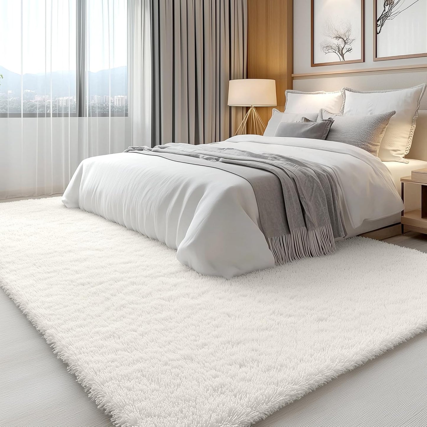 OLANLY Large Area Rug - Soft Fluffy Shaggy Carpet for Living Room & Bedroom | 6x10 ft, Ivory