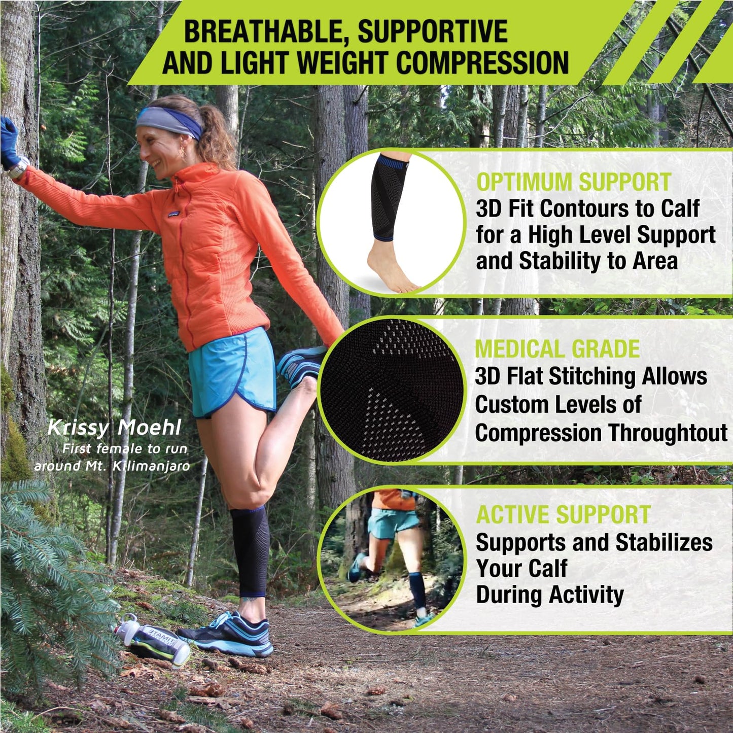 Pro-Tec Athletics 3D Flat Premium Calf Sleeve, Medical Grade Compression with 3D Shaping for Customized Fit, Targeted Muscle Support, Breathable Stretch Fabric allows Full Range of Motion, Medium