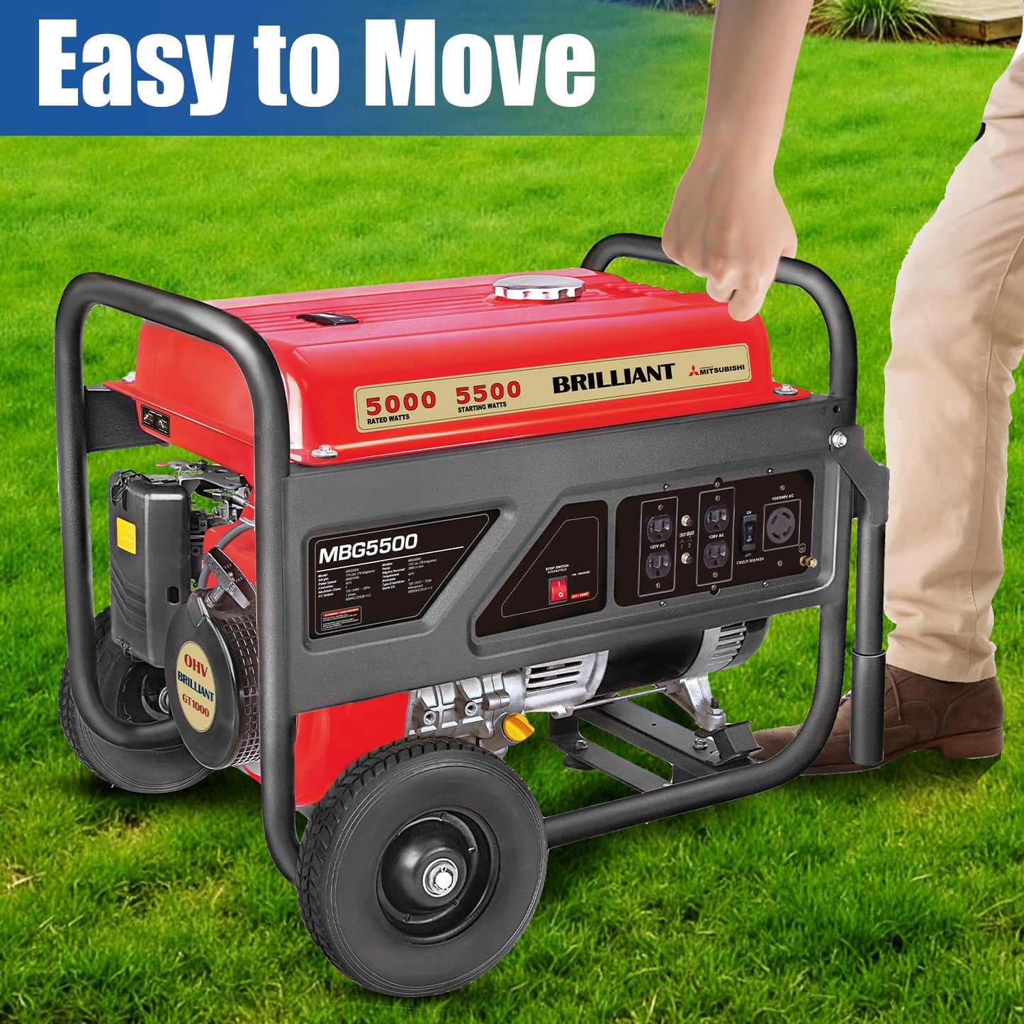 TOOLCY 5500W Gas Powered Generator – High-Performance Gas Generator with AVR, Steel Frame for Backup Power, Jobsite & Outdoor Use, 120V/240V 60Hz, Recoil Start, Not for Sale in California