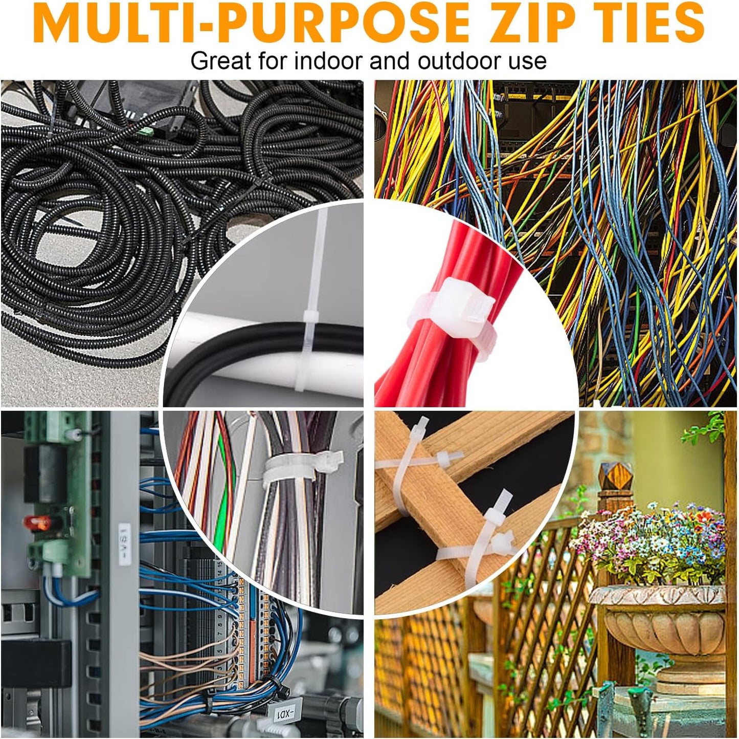1200pcs 12 Inch, 50lb Zip Ties, RAZCC Cable Zip Ties Heavy Duty White Plastic Wire Ties with Tensile Strength