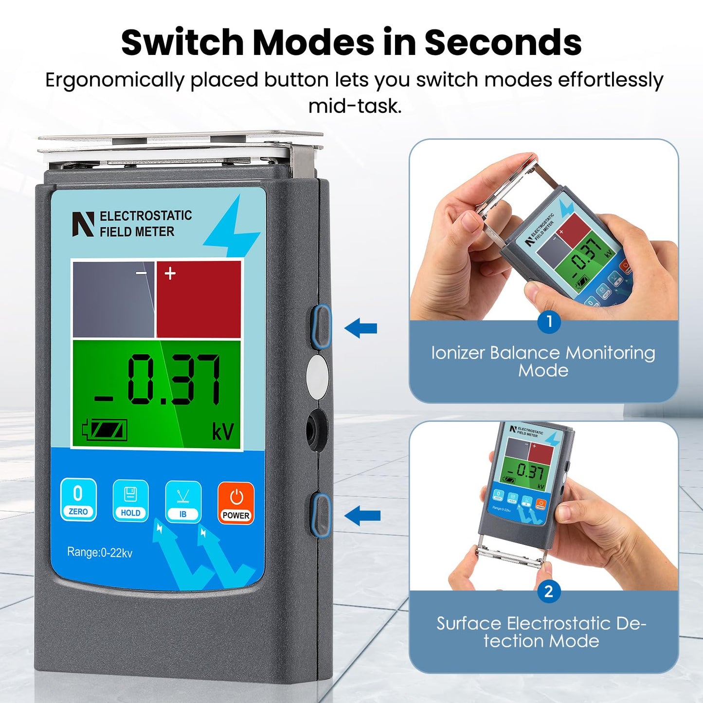 NEWTRY FMX-003 Static Meter 0~20KV Electrostatic Field Meter ESD Test Meter 0~200V Ion Balance Tester for Electronics & Manufacturing & Laboratory