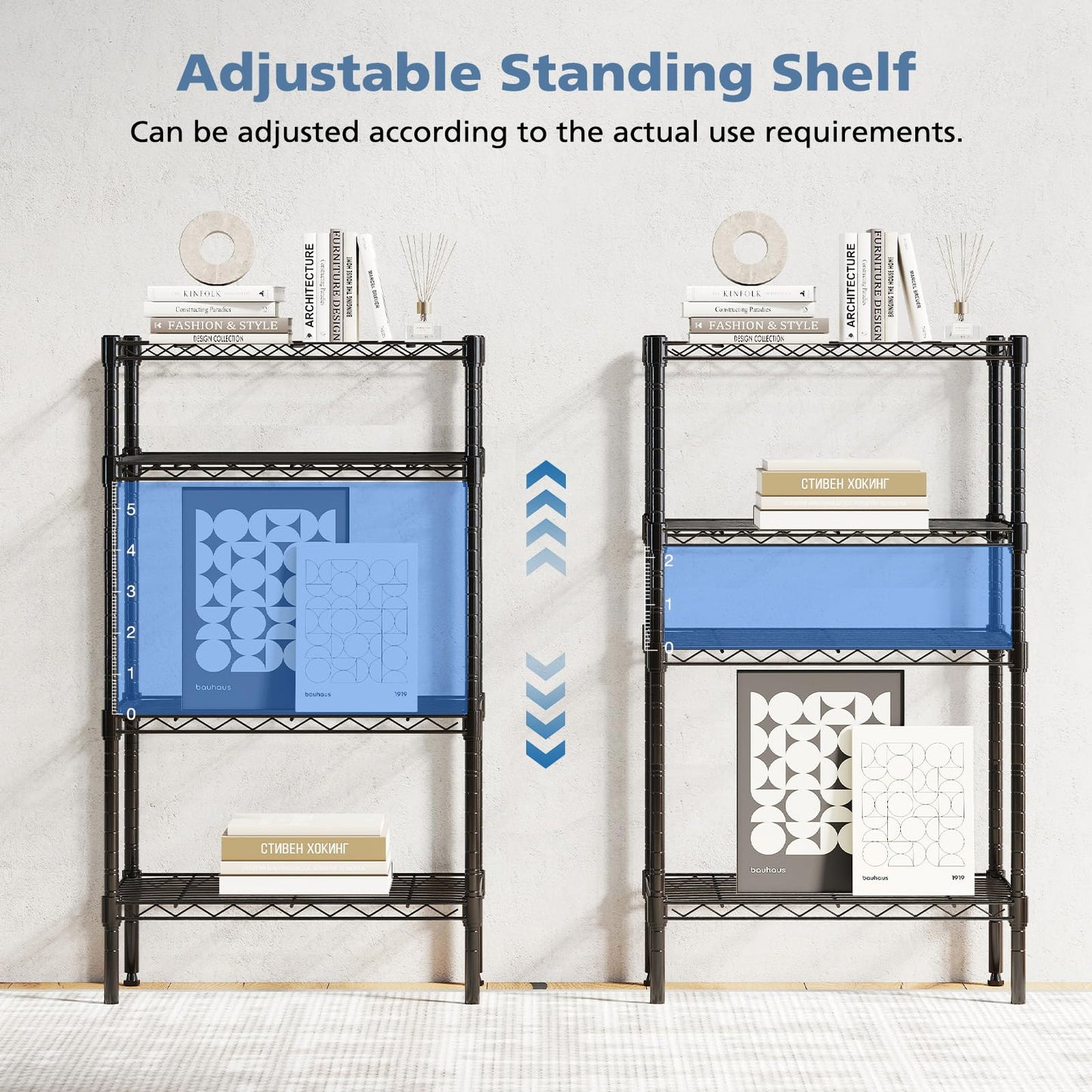DUMOS 4-Tier Metal Wire Storage Shelves, Adjustable Standing Storage Rack Shelf, Heavy Duty Steel Shelving Unit Organizers for Kitchen Bathroom Pantry Garage, 23.3" W×13.4" D×47" H, Black