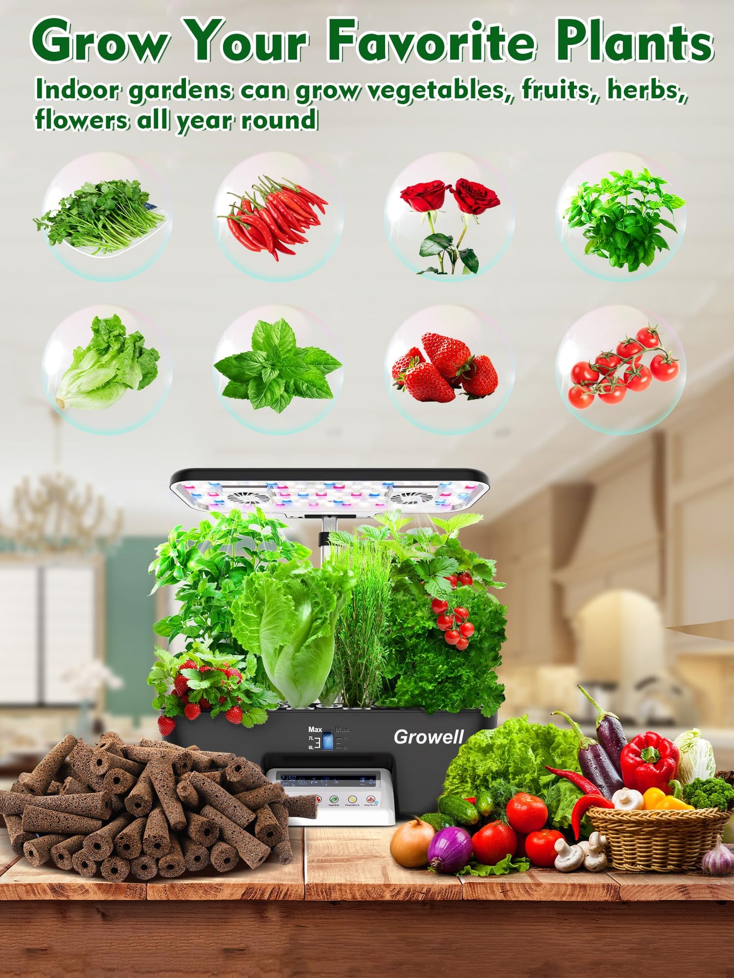 Growell 120 Pods Large Hydroponics Growing System Kit & 182pcs Seed Pod Kit