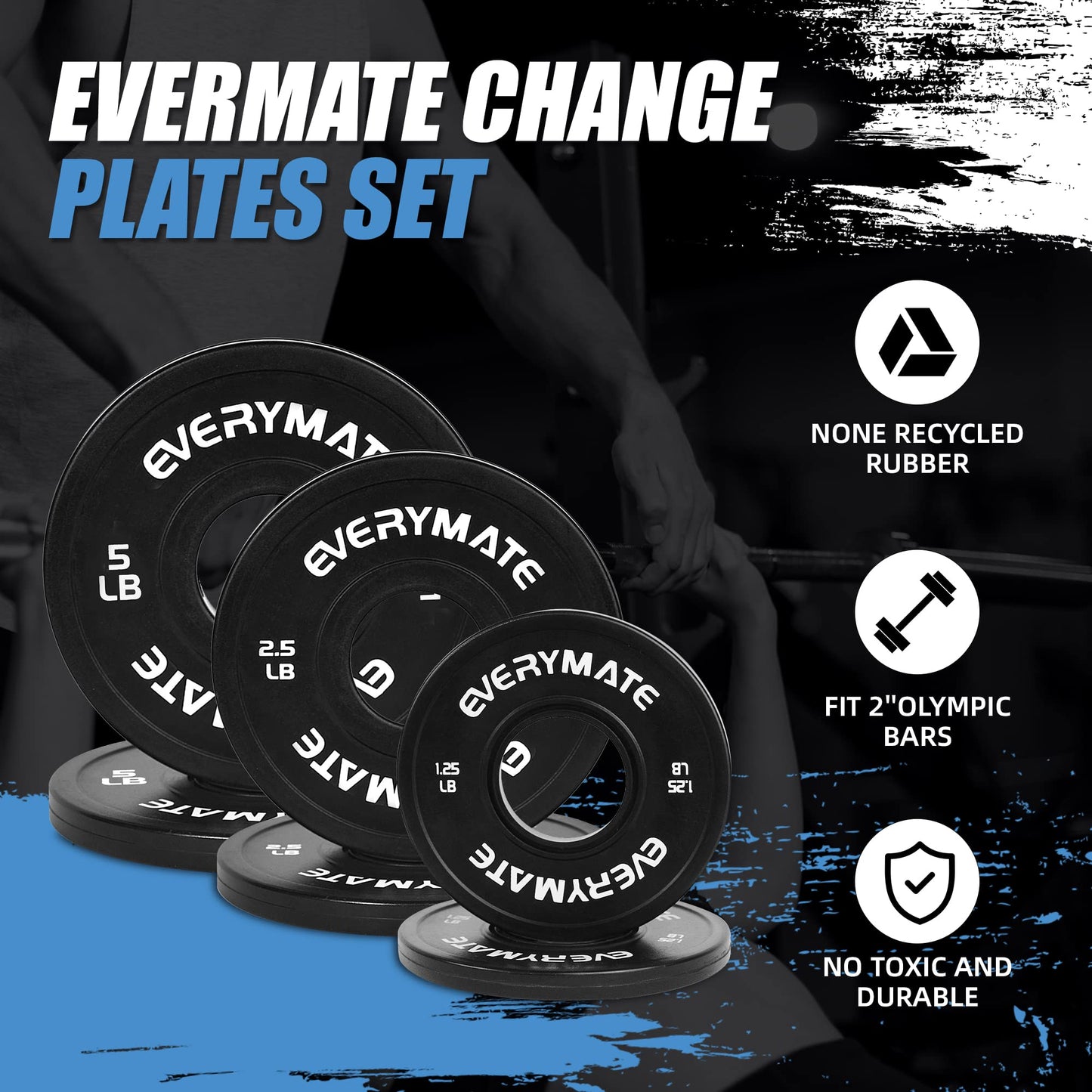 EVERYMATE Black Change Weight Plates 5LB Set Fractional Plate Olympic Bumper Plates for Cross Training Bumper Weight Plates