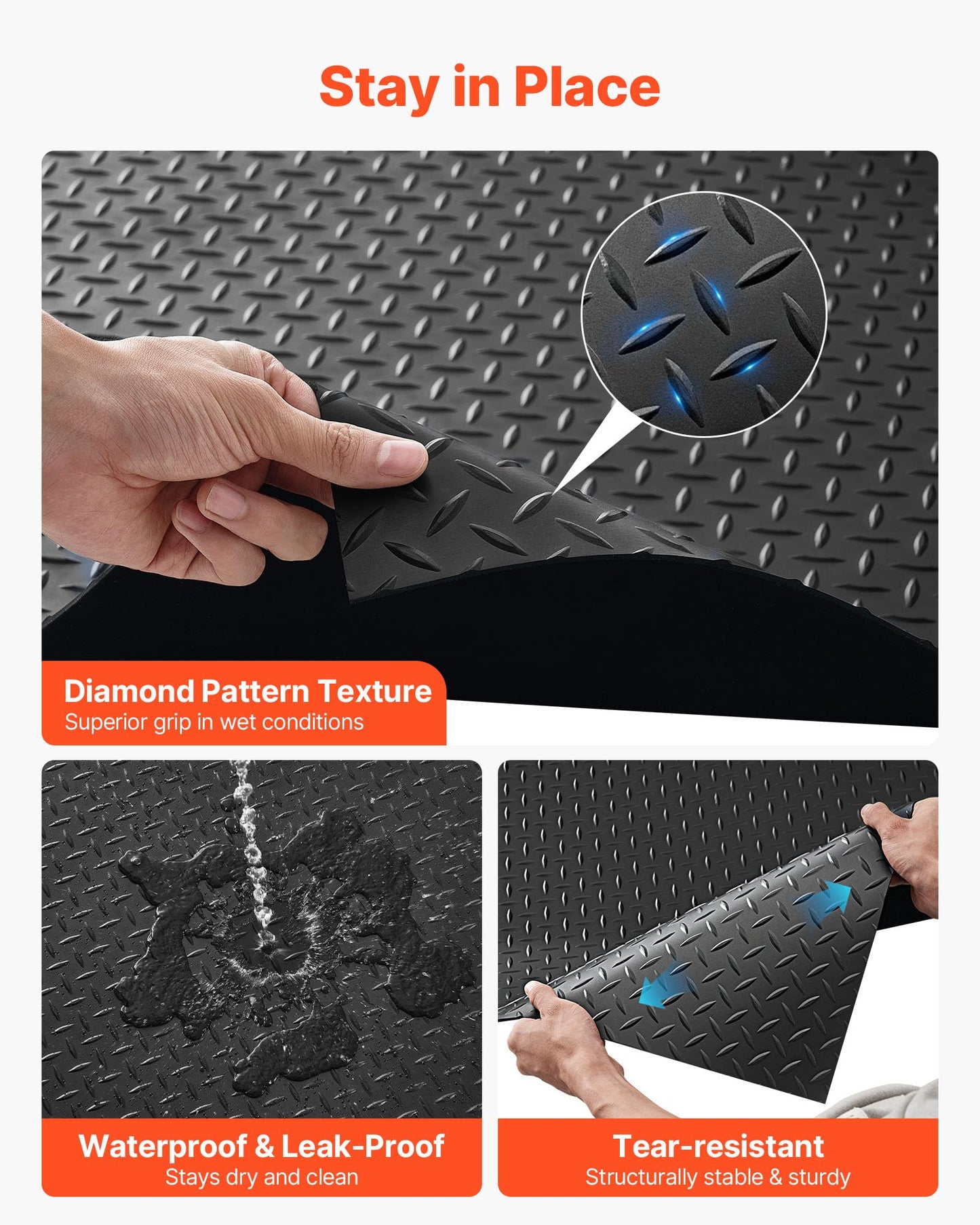 VEVOR Garage Floor Roll, 4 x 20 ft Garage Flooring Mat, 3 mm Thickened Rubber Diamond Plate Floor Protector Mat, Non-Slip, Wear-Resist, Waterproof, Easy to Clean for Warehouse, Gyms,Trailer, Black