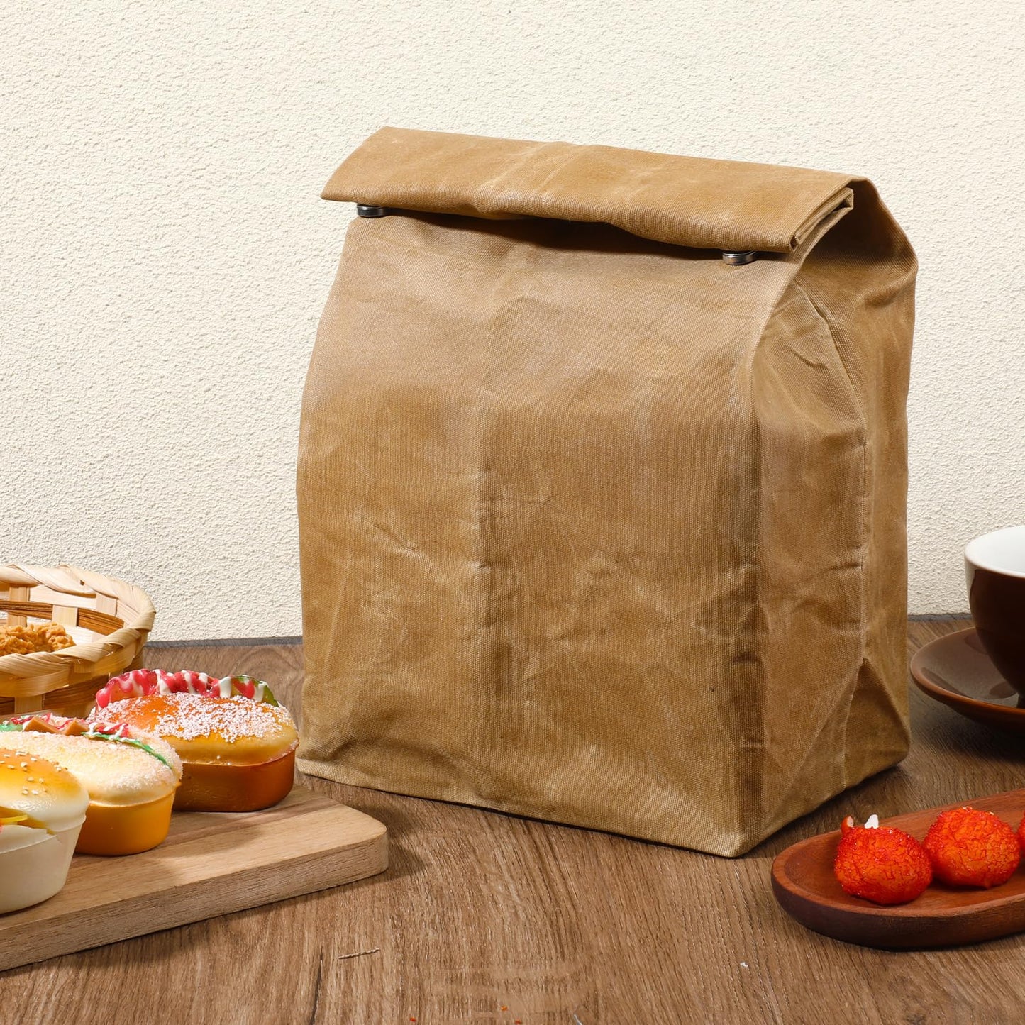 Alrhso Waxed Canvas Lunch Bag Brown Paper Lunch Bag for Men Women Lunchbox Reusable Lunch-Sacks Styled Lunchbag for Work, Office, Picnic