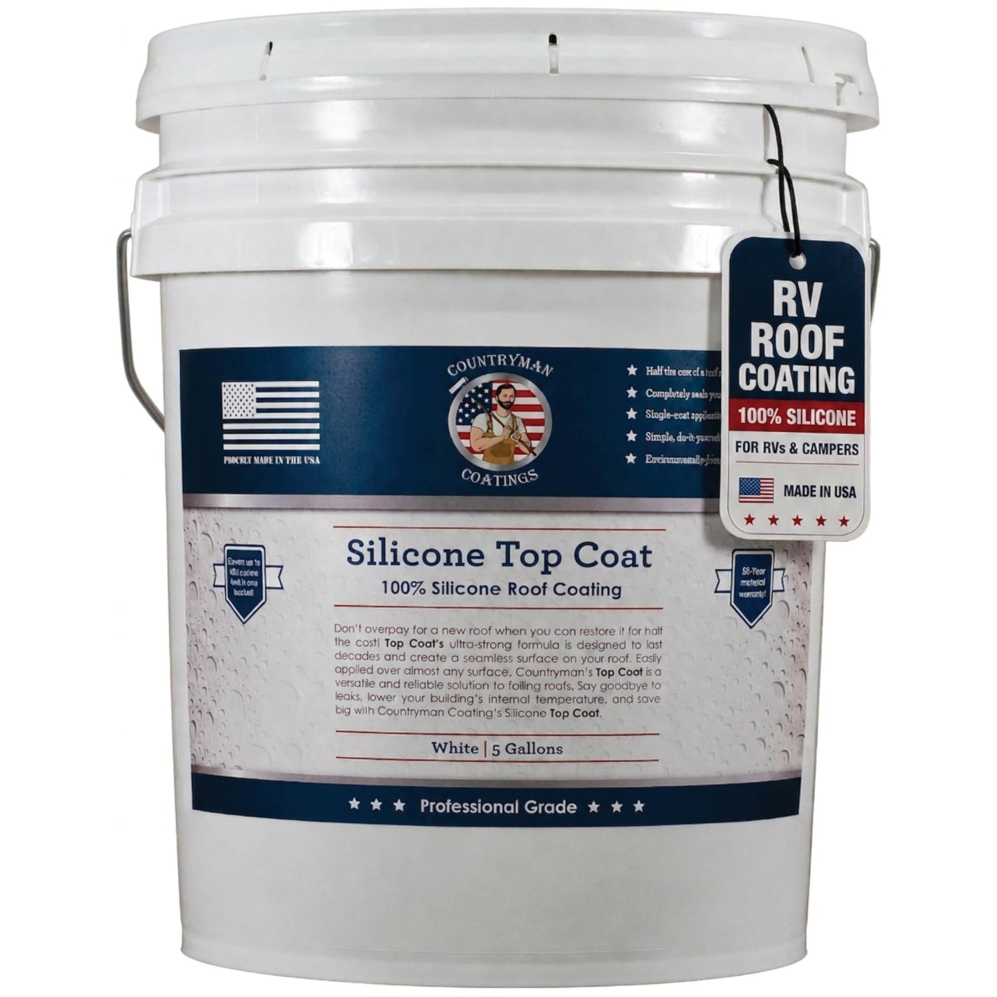 100% Silicone Roof Coating for RVs, Campers & Flat Roofs - Waterproof Seal for Leaks, Cracks & Seams - Ponding Water Resistant - 4.75 Gallon White