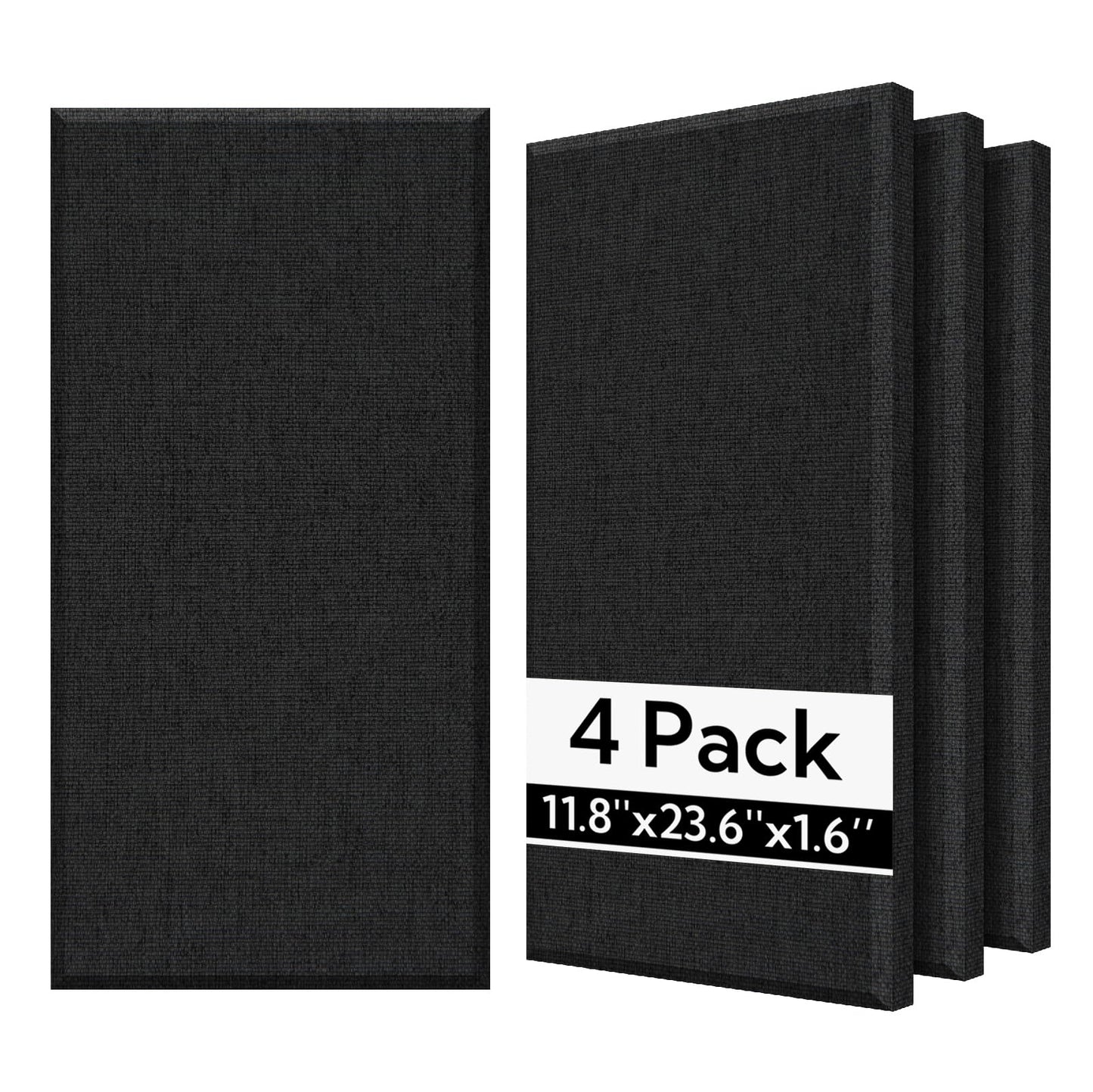 Olanglab Fiberglass Acoustic Wall Panels 4 Pack, 11.8'' x 23.6'' Sound Panels, Fabric Wrapped Sound Proof Panels for Walls (Black)