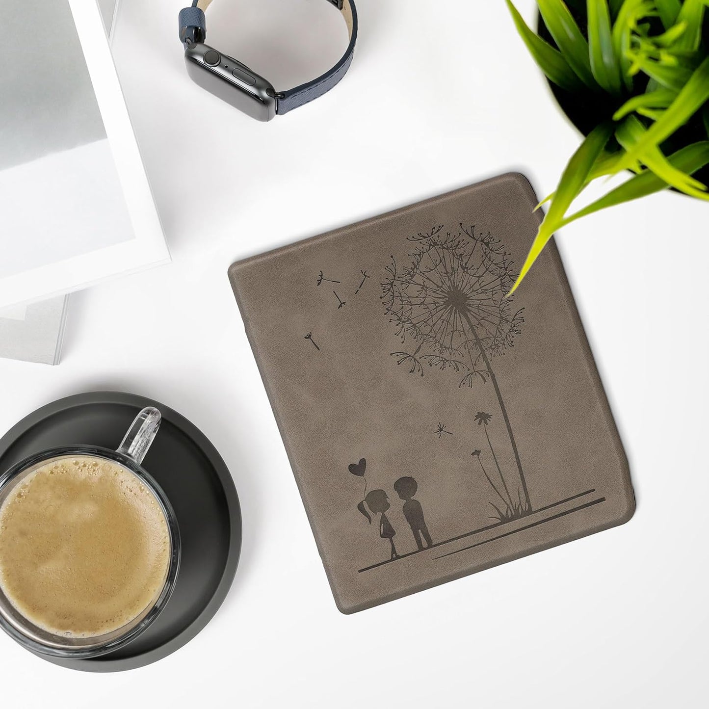 kwmobile Stylish Grey Dandelion eReader Case for Pocketbook Era - Slim & Durable